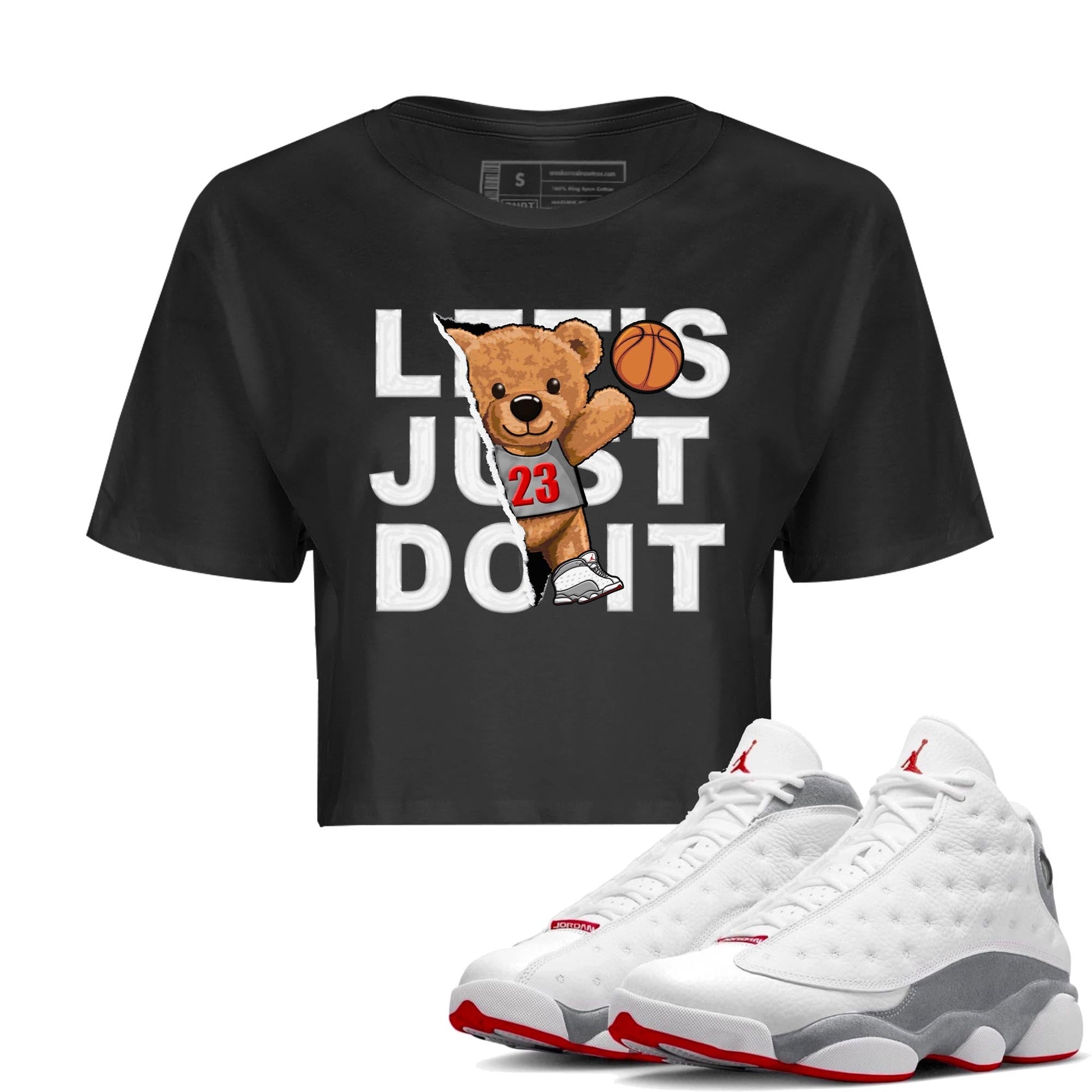 AJ13 Wolf Grey Sneaker Match Tees Rip Out Bear Sneaker Tees Air Jordan 13 Wolf Grey SNRT Sneaker Release Tees Women's Shirts Black 1