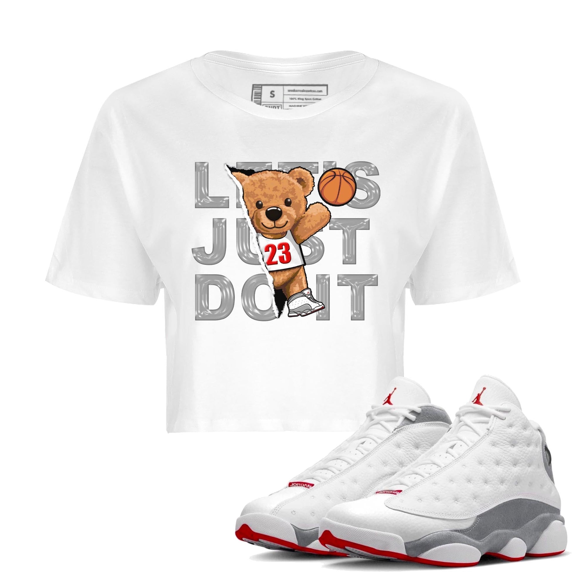 AJ13 Wolf Grey Sneaker Match Tees Rip Out Bear Sneaker Tees Air Jordan 13 Wolf Grey SNRT Sneaker Release Tees Women's Shirts White 1