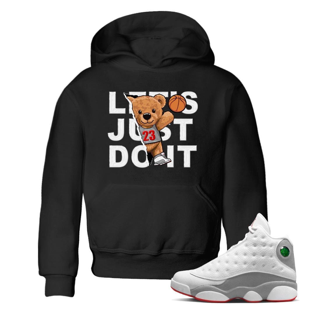 AJ13 Wolf Grey Sneaker Match Tees Rip Out Bear Sneaker Tees Air Jordan 13 Wolf Grey SNRT Sneaker Release Tees Kids Shirts Black 1
