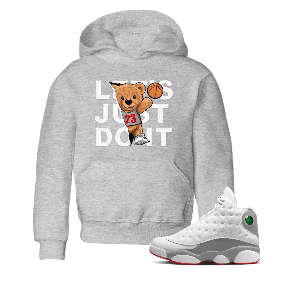 AJ13 Wolf Grey Sneaker Match Tees Rip Out Bear Sneaker Tees Air Jordan 13 Wolf Grey SNRT Sneaker Release Tees Kids Shirts Heather Grey 1