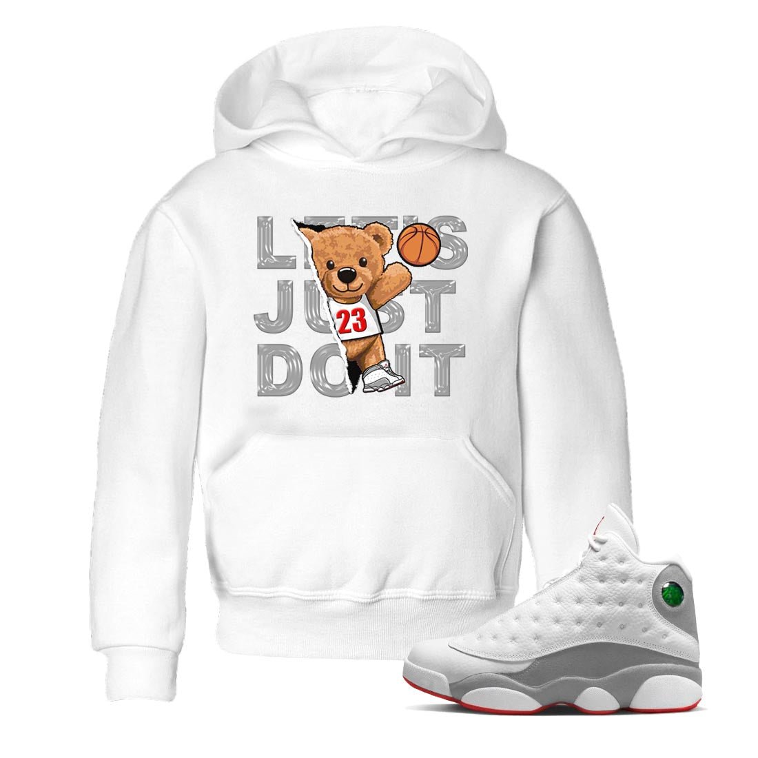 AJ13 Wolf Grey Sneaker Match Tees Rip Out Bear Sneaker Tees Air Jordan 13 Wolf Grey SNRT Sneaker Release Tees Kids Shirts White 1
