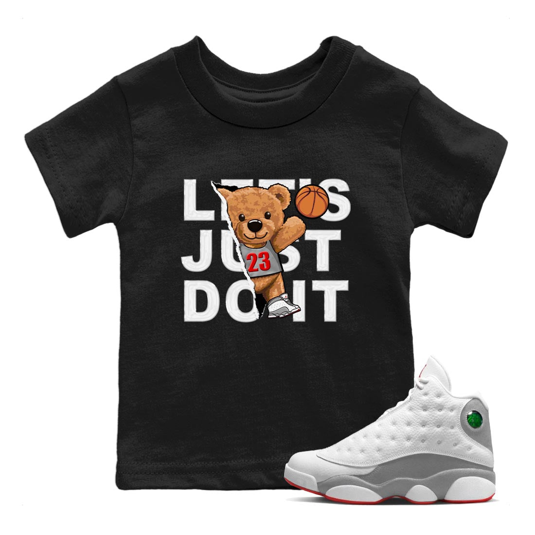 AJ13 Wolf Grey Sneaker Match Tees Rip Out Bear Sneaker Tees Air Jordan 13 Wolf Grey SNRT Sneaker Release Tees Kids Shirts Black 1