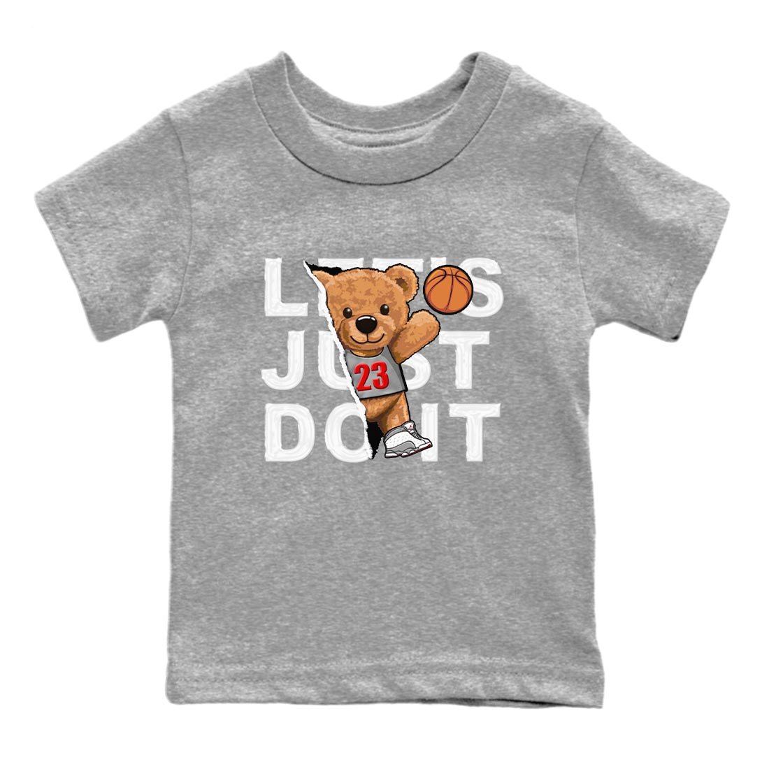AJ13 Wolf Grey Sneaker Match Tees Rip Out Bear Sneaker Tees Air Jordan 13 Wolf Grey SNRT Sneaker Release Tees Kids Shirts Heather Grey 2