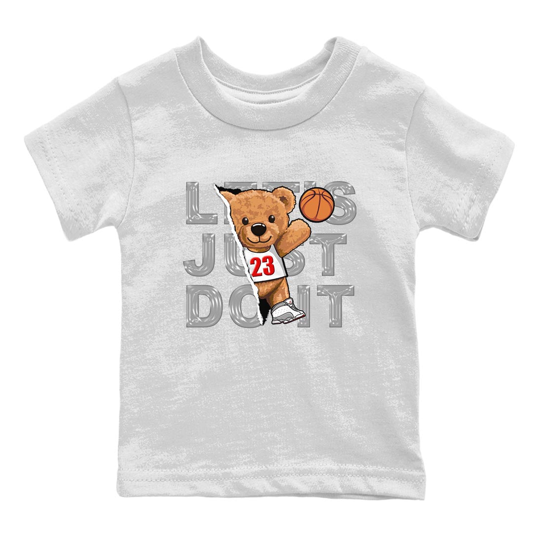 AJ13 Wolf Grey Sneaker Match Tees Rip Out Bear Sneaker Tees Air Jordan 13 Wolf Grey SNRT Sneaker Release Tees Kids Shirts White 2