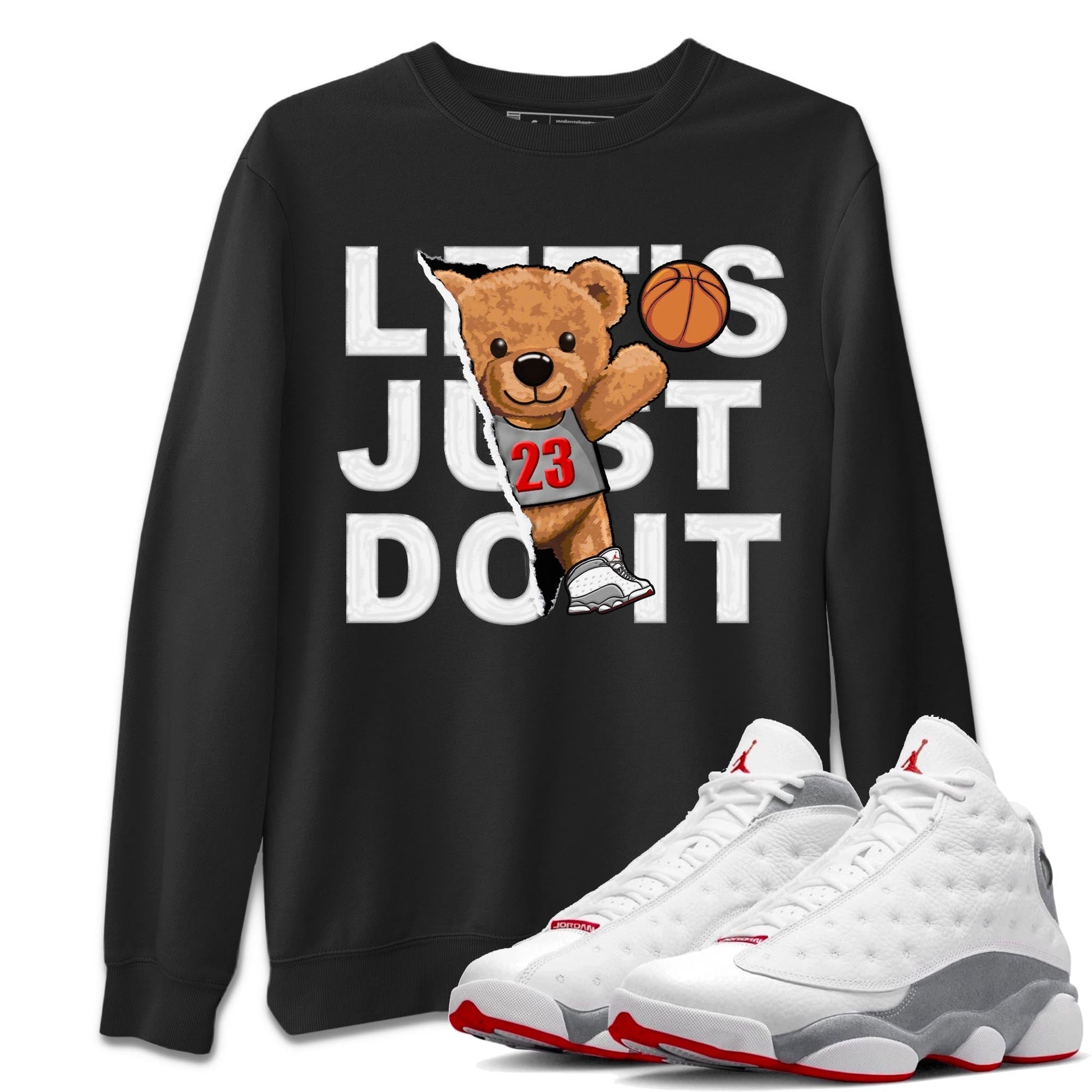 AJ13 Wolf Grey Sneaker Match Tees Rip Out Bear Sneaker Tees Air Jordan 13 Wolf Grey SNRT Sneaker Release Tees Unisex Shirts Black 1