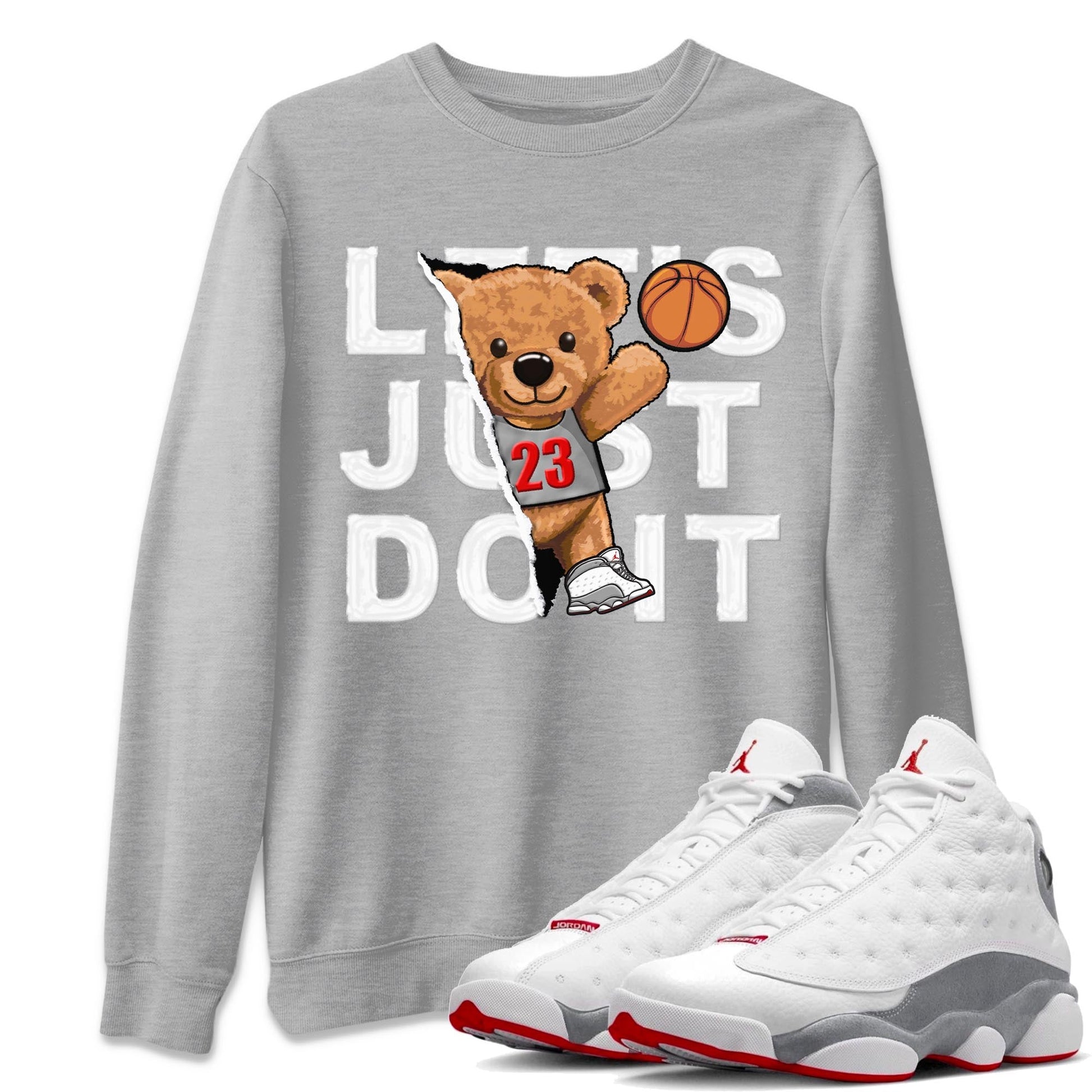 AJ13 Wolf Grey Sneaker Match Tees Rip Out Bear Sneaker Tees Air Jordan 13 Wolf Grey SNRT Sneaker Release Tees Unisex Shirts Heather Grey 1