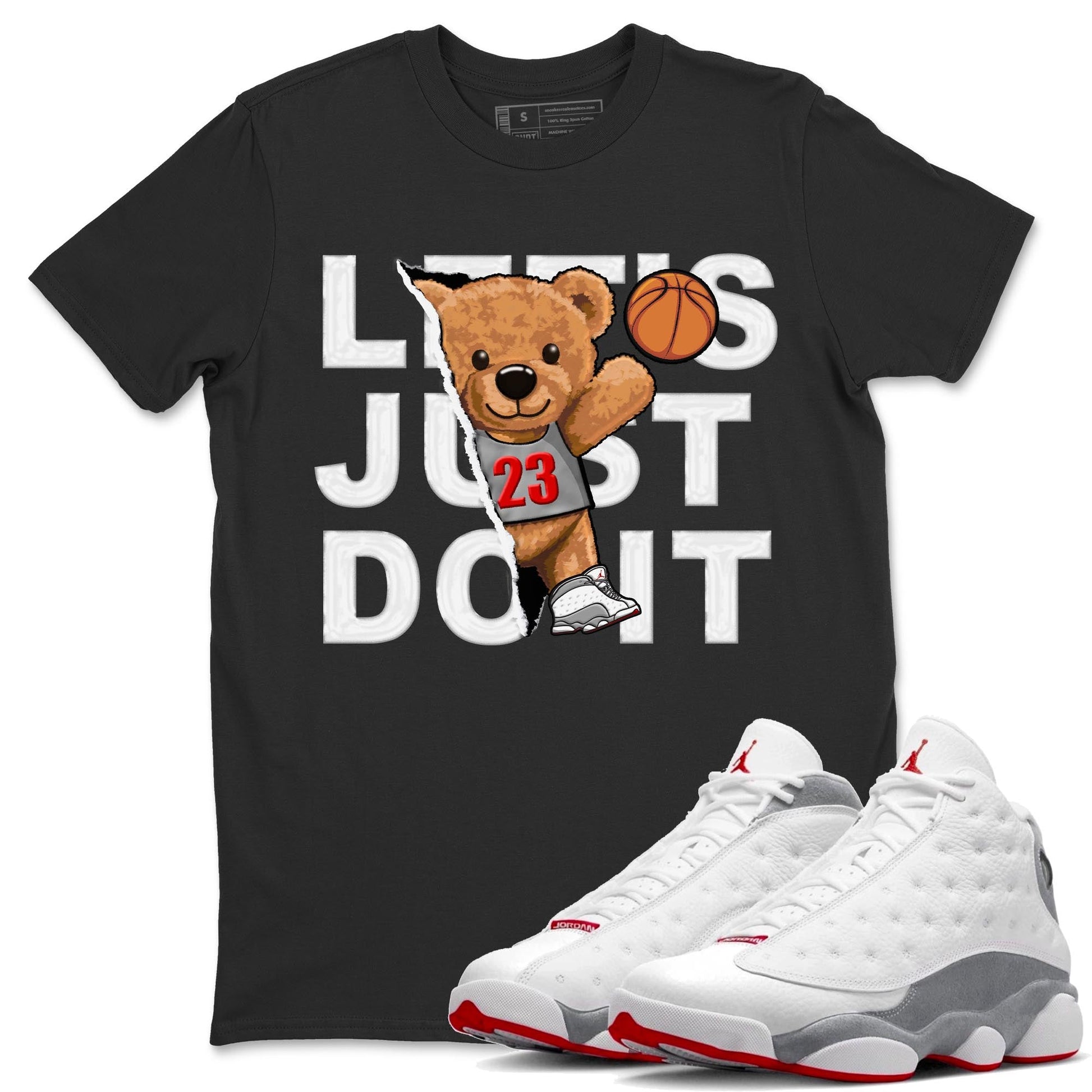AJ13 Wolf Grey Sneaker Match Tees Rip Out Bear Sneaker Tees Air Jordan 13 Wolf Grey SNRT Sneaker Release Tees Unisex Shirts Black 1
