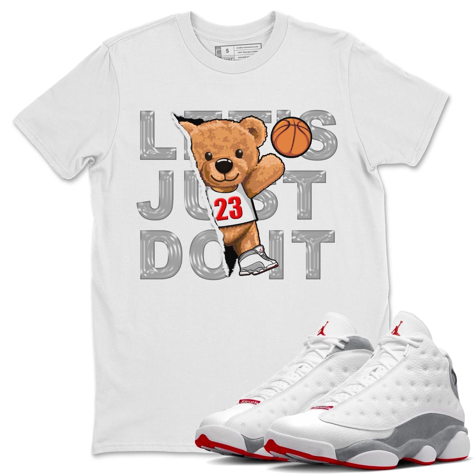 AJ13 Wolf Grey Sneaker Match Tees Rip Out Bear Sneaker Tees Air Jordan 13 Wolf Grey SNRT Sneaker Release Tees Unisex Shirts White 1