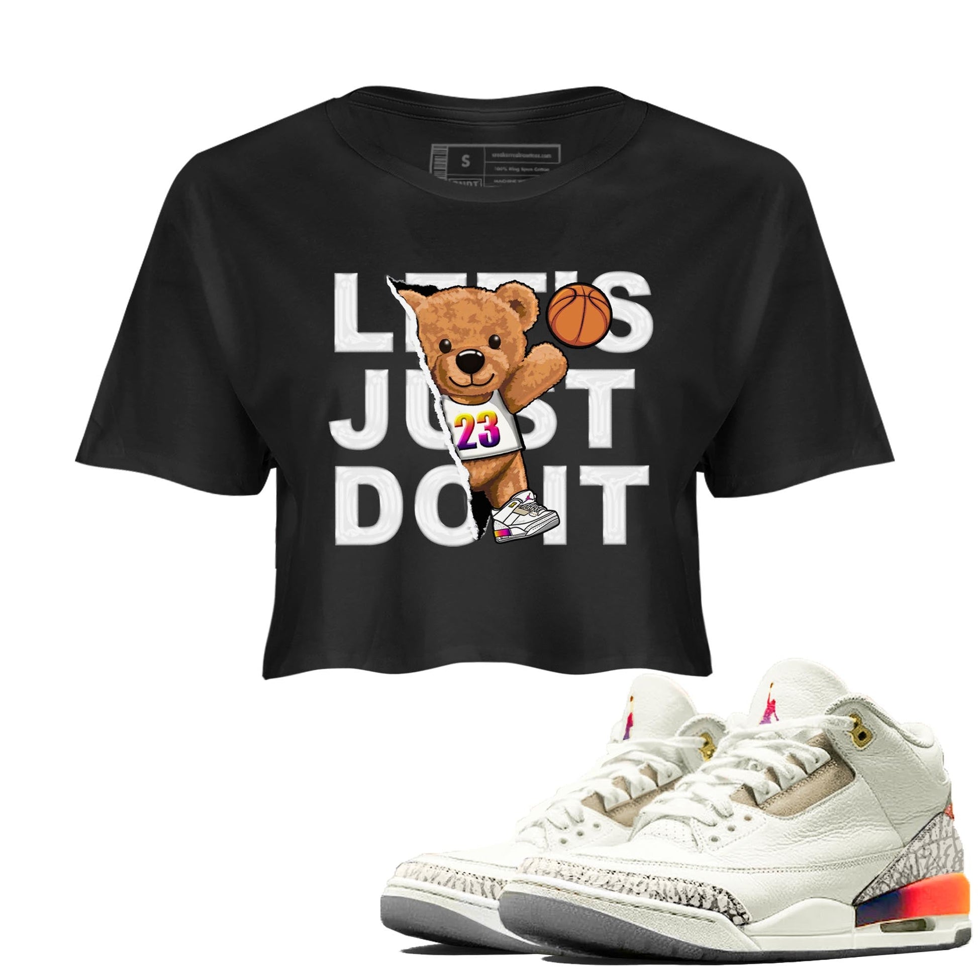 Air Jordan 3 J Balvin shirt to match jordans Rip Out Bear sneaker tees Crew Neck Air Jordan 3 X J Balvin SNRT Sneaker Release Tees Black 1 Crop T-Shirt