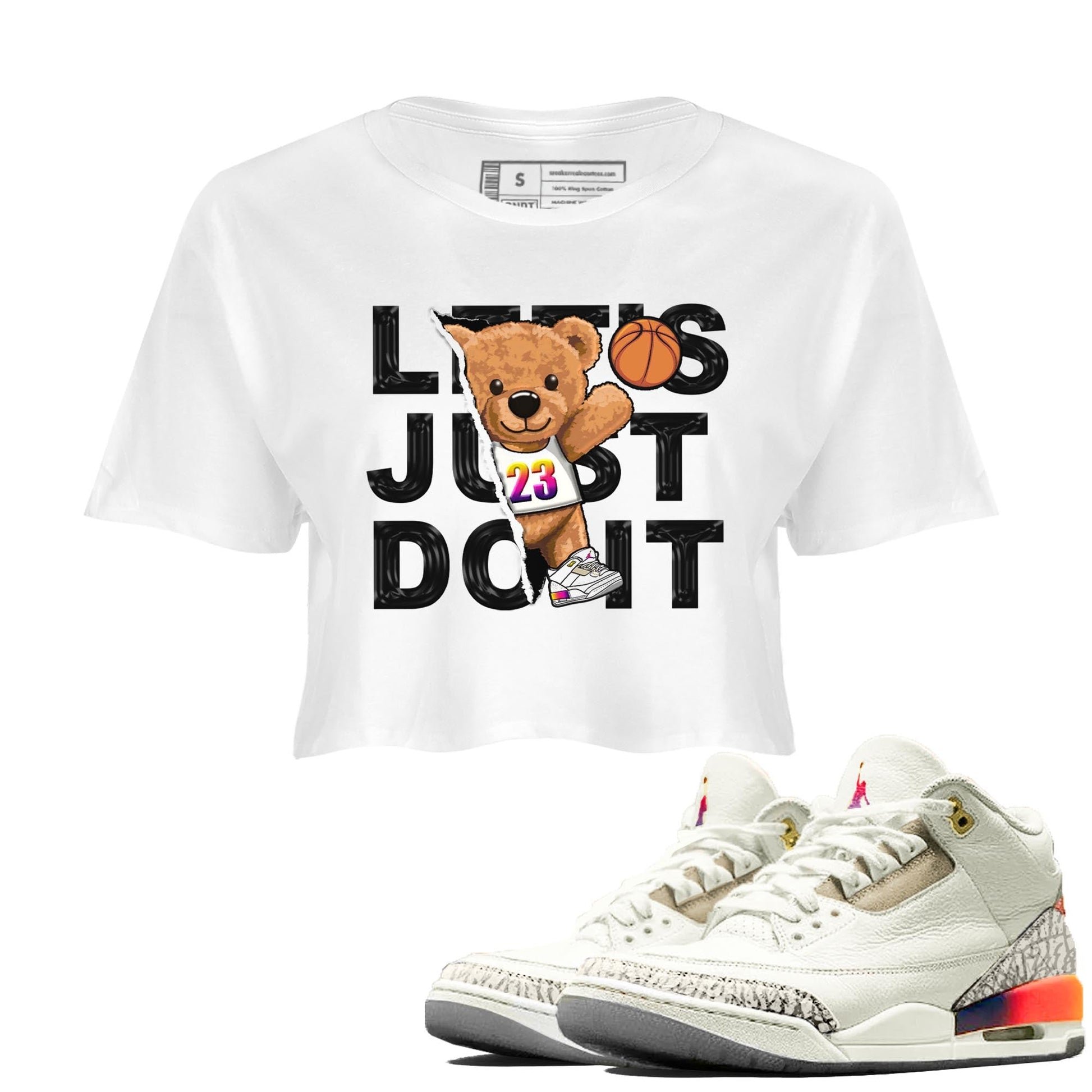 Air Jordan 3 J Balvin shirt to match jordans Rip Out Bear sneaker tees Crew Neck Air Jordan 3 X J Balvin SNRT Sneaker Release Tees White 1 Crop T-Shirt