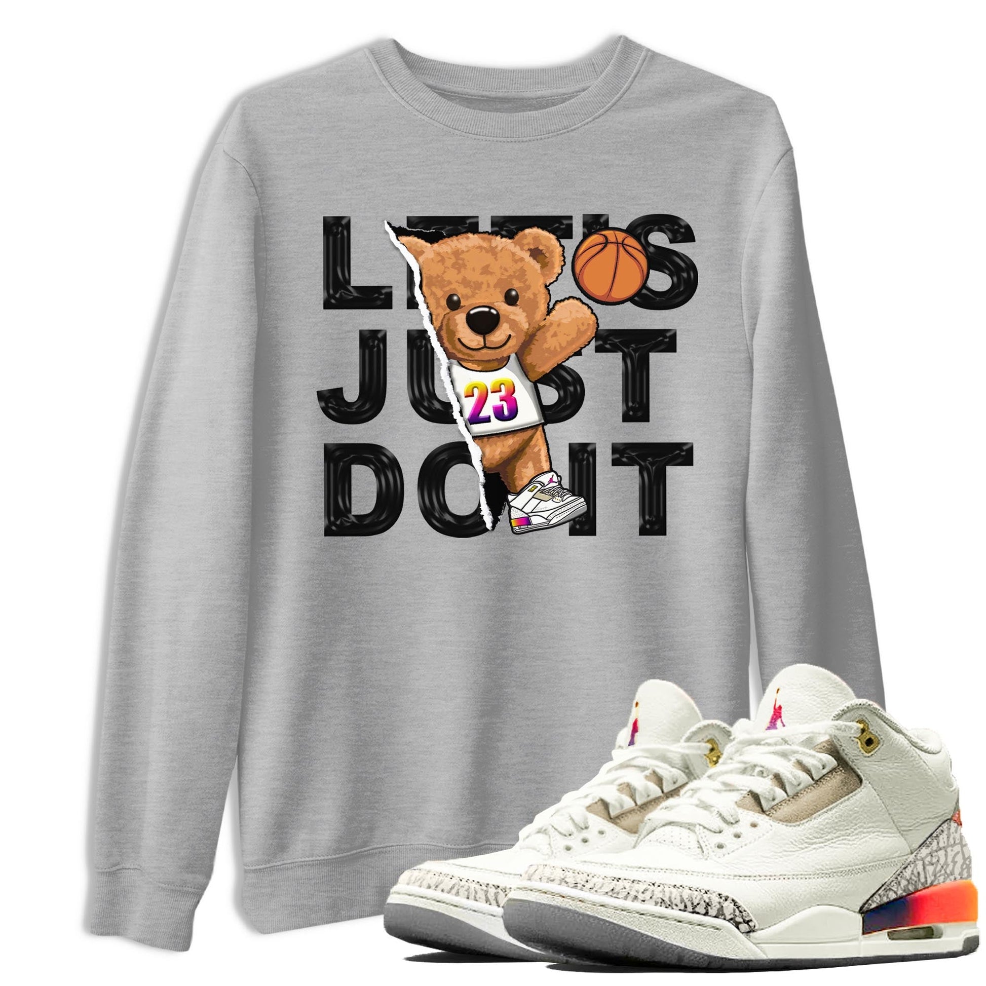 Air Jordan 3 J Balvin shirt to match jordans Rip Out Bear sneaker tees Crew Neck Air Jordan 3 X J Balvin SNRT Sneaker Release Tees Unisex Casual Shirts Heather Grey 1 T-Shirt