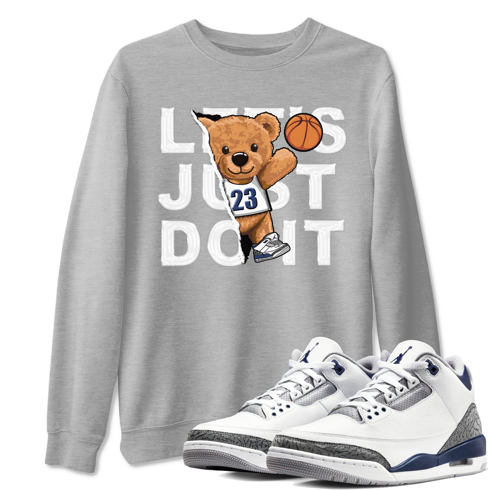 Air Jordan 3 Retro Midnight Navy shirt to match jordans Rip Out Bear sneaker shirt 3s Midnight Navy SNRT sneaker tees unisex crew neck cotton Heather Grey 1 crew neck shirt