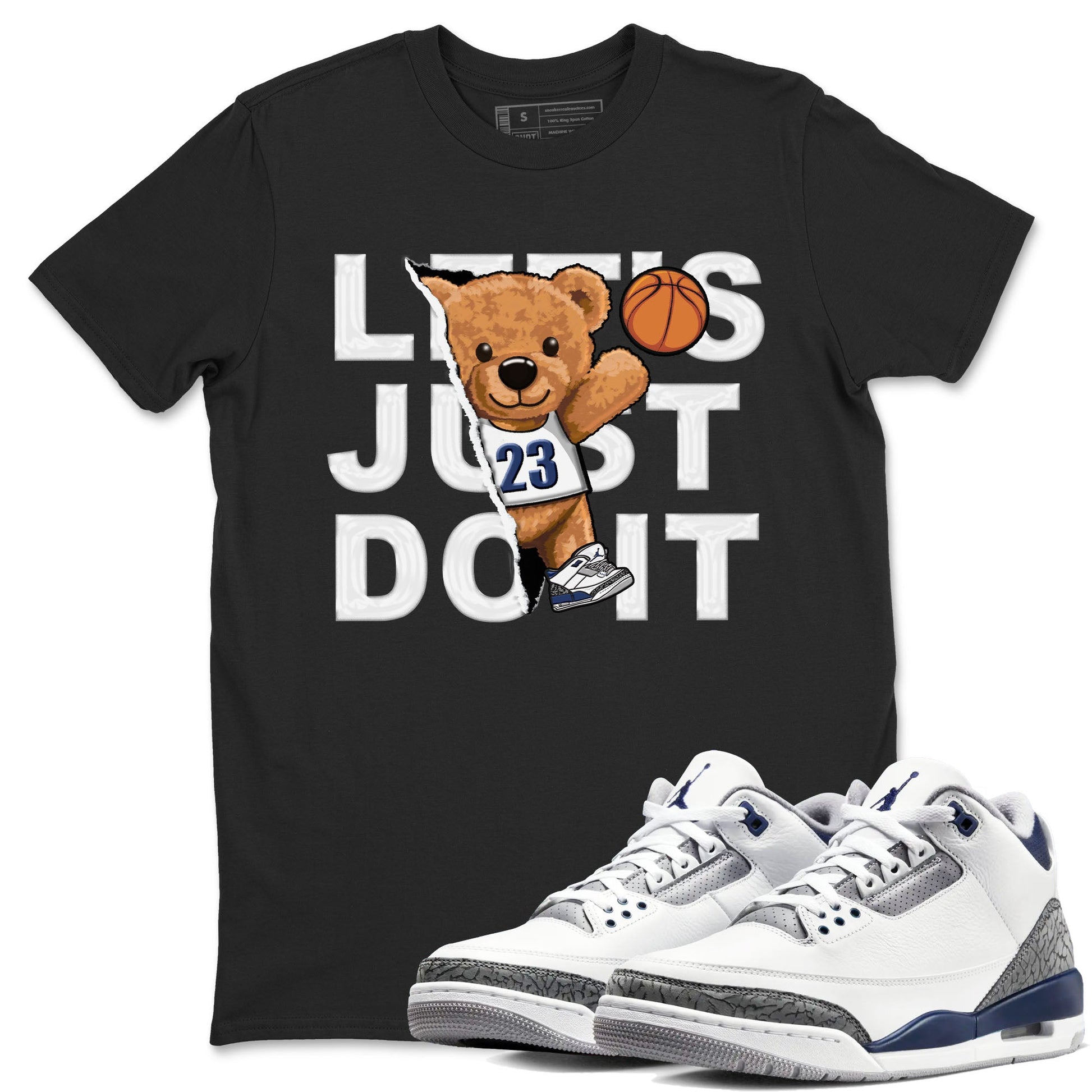Air Jordan 3 Retro Midnight Navy shirt to match jordans Rip Out Bear sneaker shirt 3s Midnight Navy SNRT sneaker tees unisex crew neck cotton Black 1 crew neck shirt