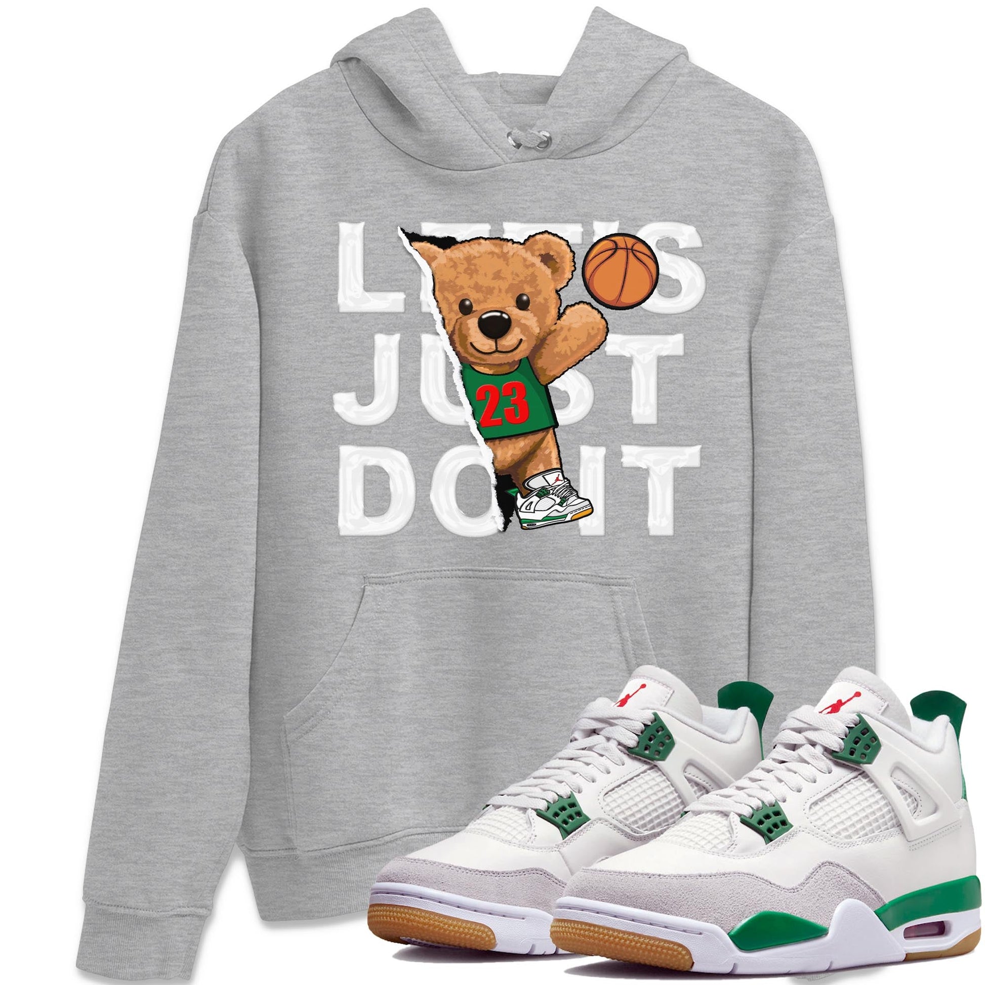 Air Jordan 4 Pine Green Sneaker Match Tees Rip Out Bear Sneaker Tees AJ 4s Pine Green Sneaker Release Tees Unisex Shirts Heather Grey 1