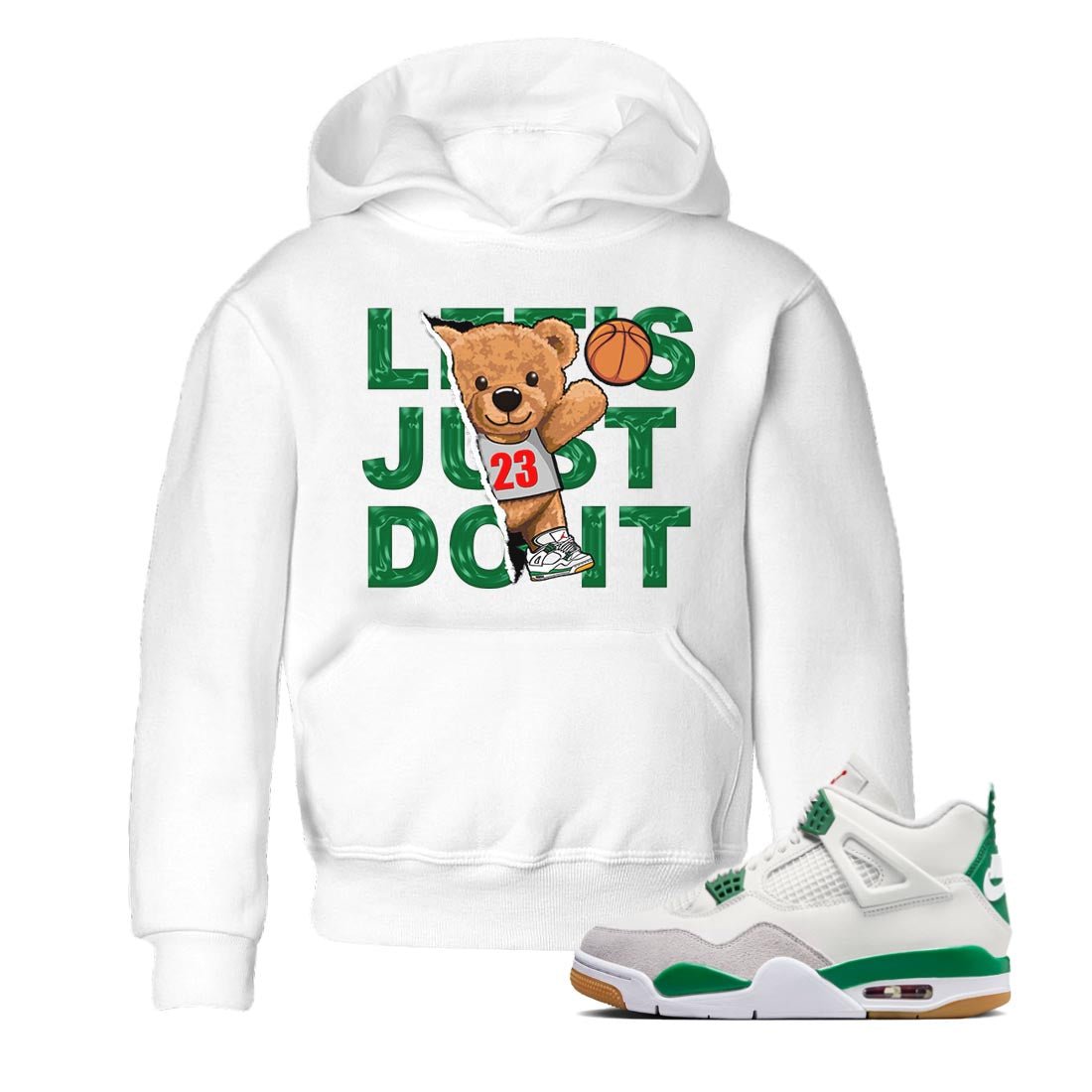 Air Jordan 4 Pine Green Sneaker Match Tees Rip Out Bear Sneaker Tees AJ 4s Pine Green Sneaker Release Tees Kids Shirts White 1
