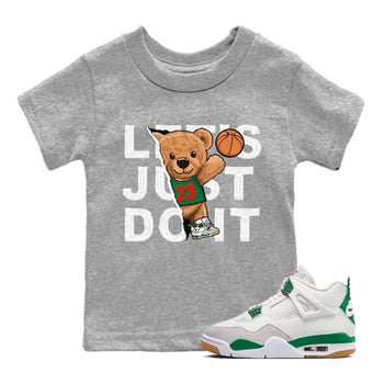 Air Jordan 4 Pine Green Sneaker Match Tees Rip Out Bear Sneaker Tees AJ 4s Pine Green Sneaker Release Tees Kids Shirts Heather Grey 1