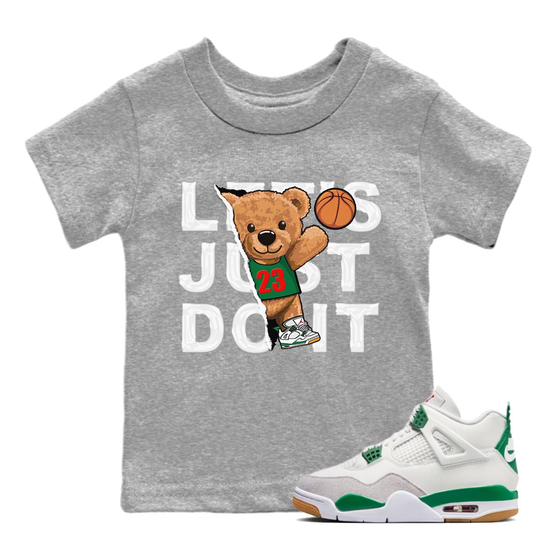 Jordan 4 Pine Green SB Sneaker Match Tees Rip Out Bear Sneaker Tees 4s Pine Green Nike SB Sneaker Tees Sneaker Release Shirts Kids Shirts Heather Grey 1
