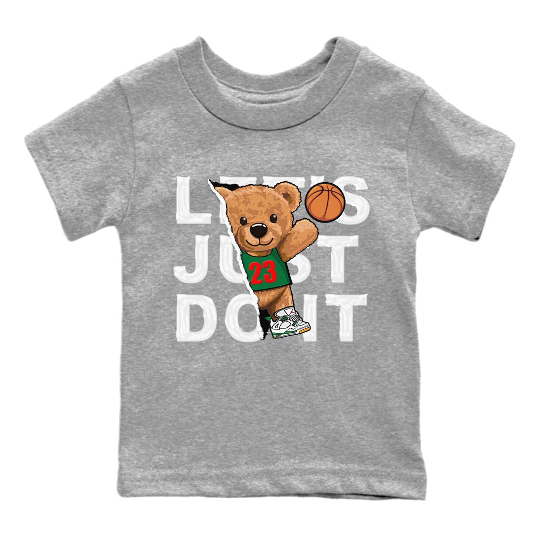 Air Jordan 4 Pine Green Sneaker Match Tees Rip Out Bear Sneaker Tees AJ 4s Pine Green Sneaker Release Tees Kids Shirts Heather Grey 2