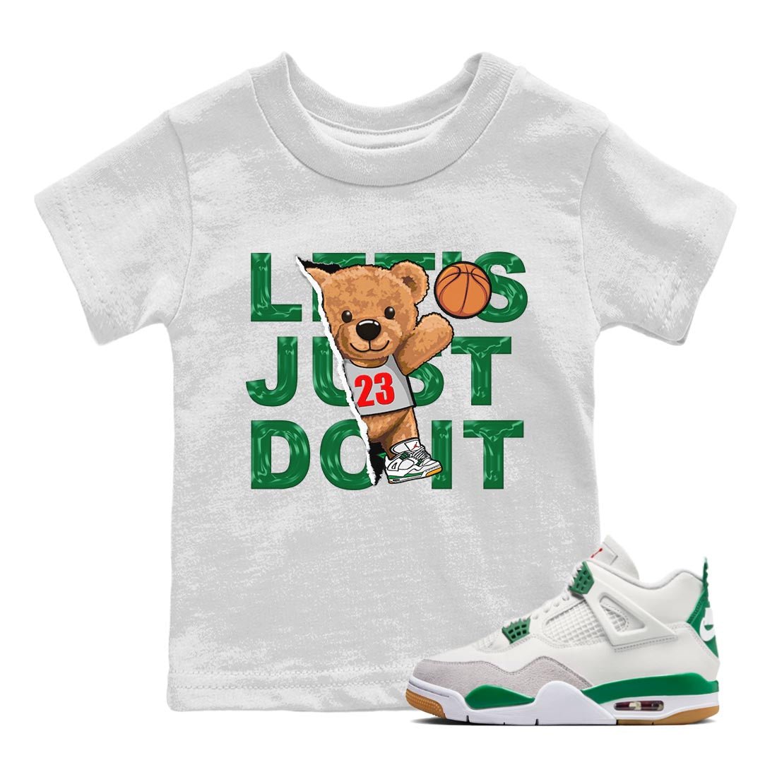 Jordan 4 Pine Green SB Sneaker Match Tees Rip Out Bear Sneaker Tees 4s Pine Green Nike SB Sneaker Tees Sneaker Release Shirts Kids Shirts White 1