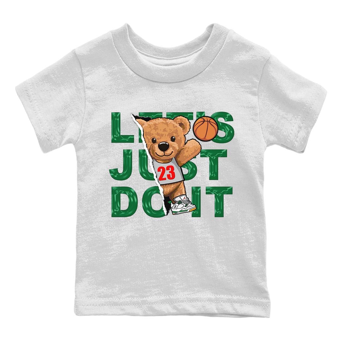 Air Jordan 4 Pine Green Sneaker Match Tees Rip Out Bear Sneaker Tees AJ 4s Pine Green Sneaker Release Tees Kids Shirts White 2