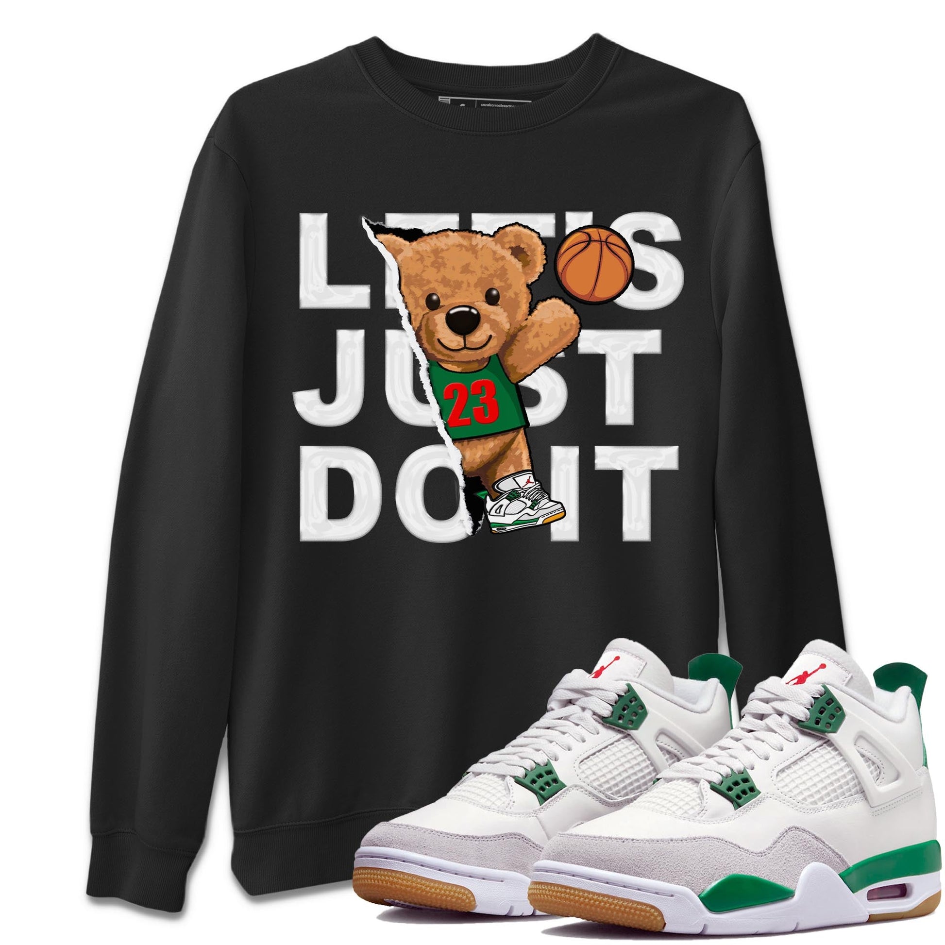 Air Jordan 4 Pine Green Sneaker Match Tees Rip Out Bear Sneaker Tees AJ 4s Pine Green Sneaker Release Tees Unisex Shirts Black 1