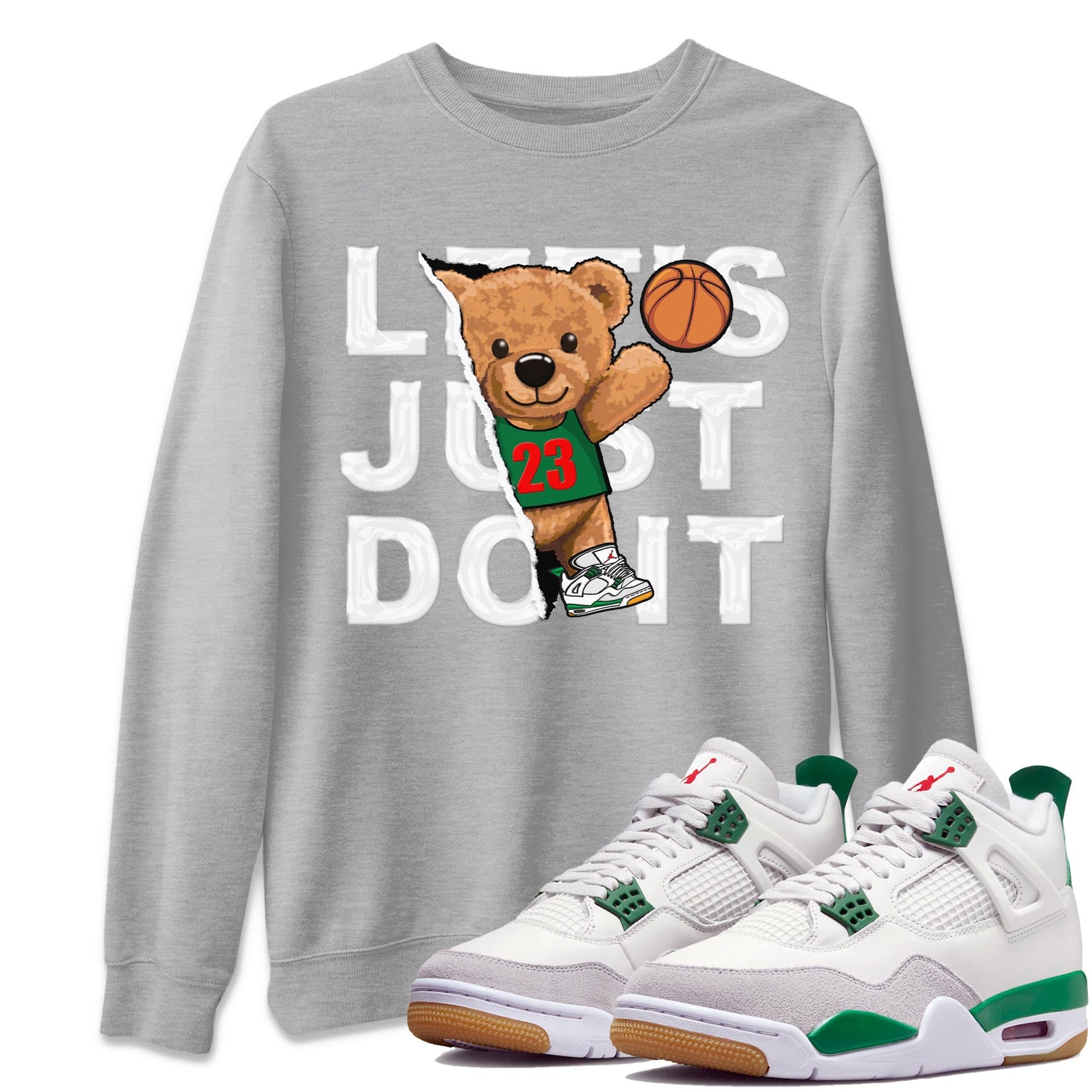 Air Jordan 4 Pine Green Sneaker Match Tees Rip Out Bear Sneaker Tees AJ 4s Pine Green Sneaker Release Tees Unisex Shirts Heather Grey 1