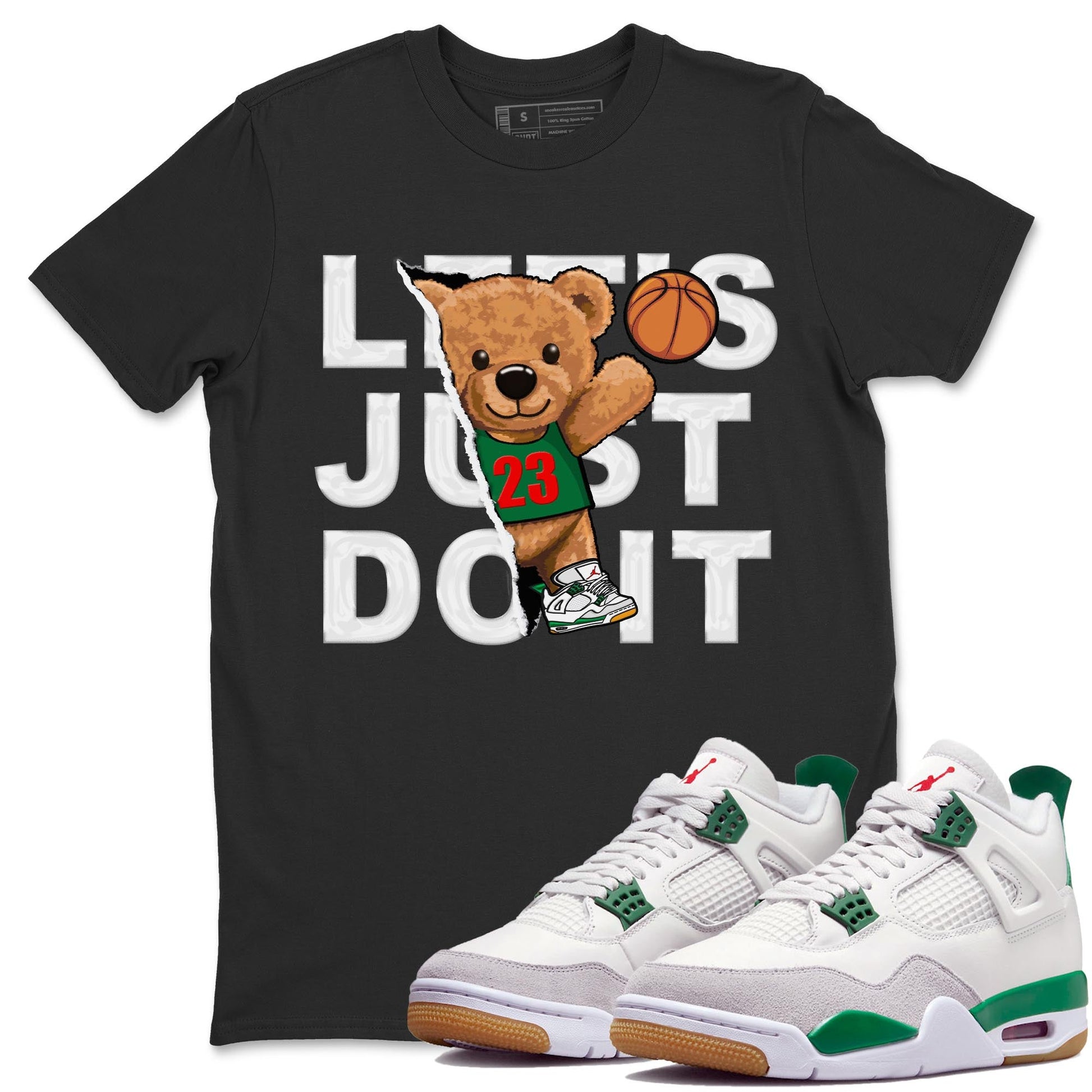 Air Jordan 4 Pine Green Sneaker Match Tees Rip Out Bear Sneaker Tees AJ 4s Pine Green Sneaker Release Tees Unisex Shirts Black 1