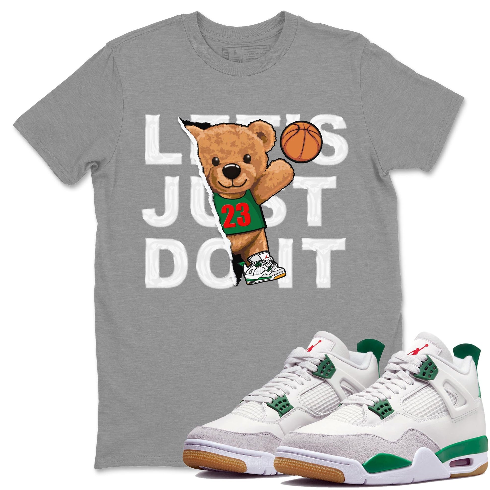 Air Jordan 4 Pine Green Sneaker Match Tees Rip Out Bear Sneaker Tees AJ 4s Pine Green Sneaker Release Tees Unisex Shirts Heather Grey 1