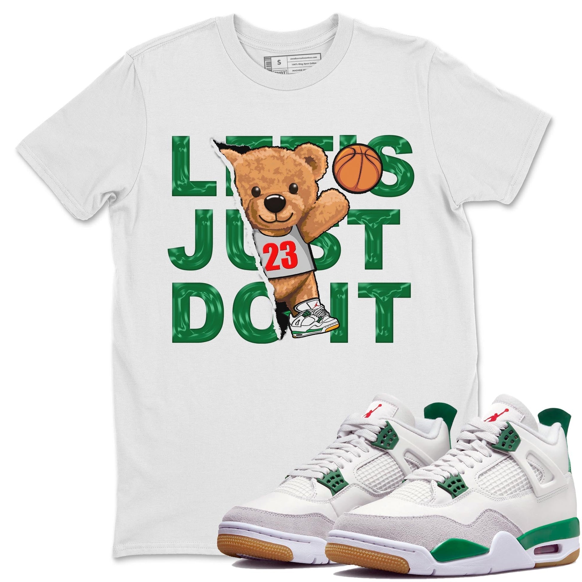 Jordan 4 Pine Green SB Sneaker Match Tees Rip Out Bear Sneaker Tees 4s Pine Green Nike SB Sneaker Tees Sneaker Release Shirts Unisex Shirts White 1