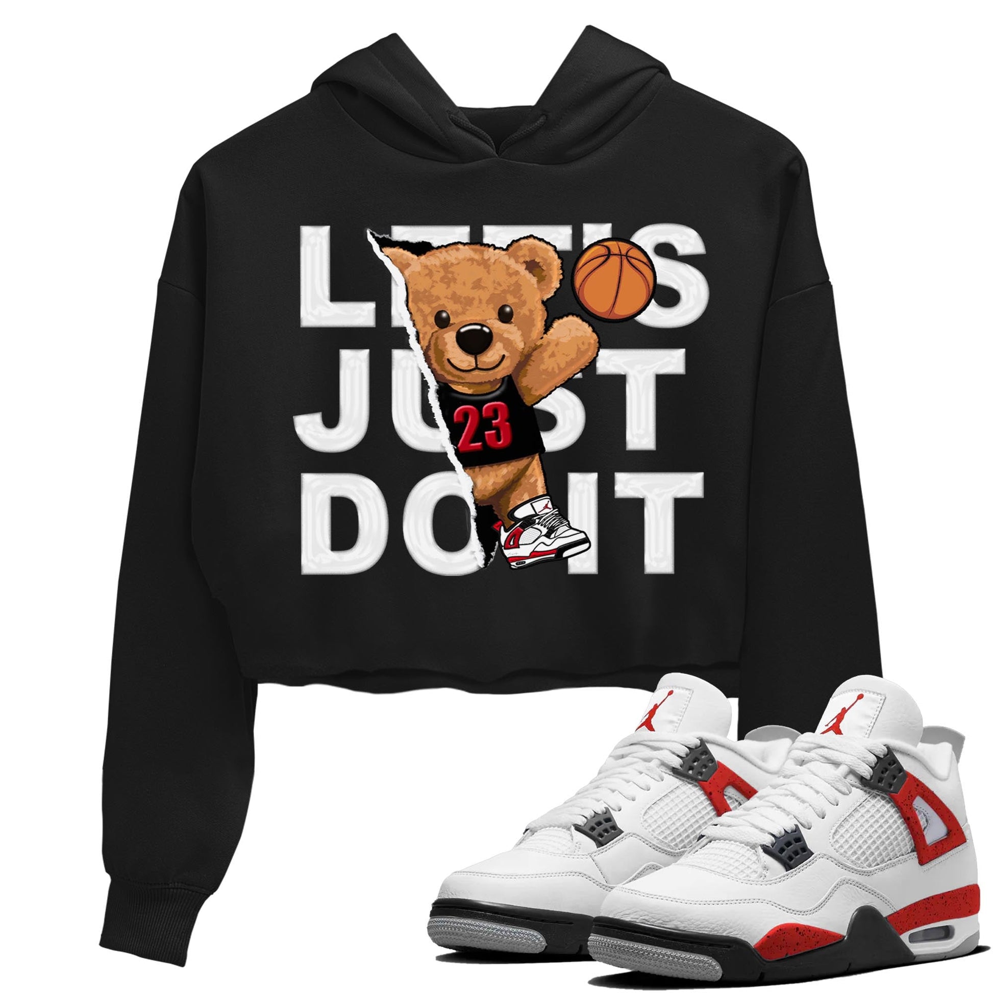 4s Red Cement shirt to match jordans Rip Out Bear sneaker tees Air Jordan 4 Red Cement SNRT Sneaker Release Tees Black 1 Crop T-Shirt