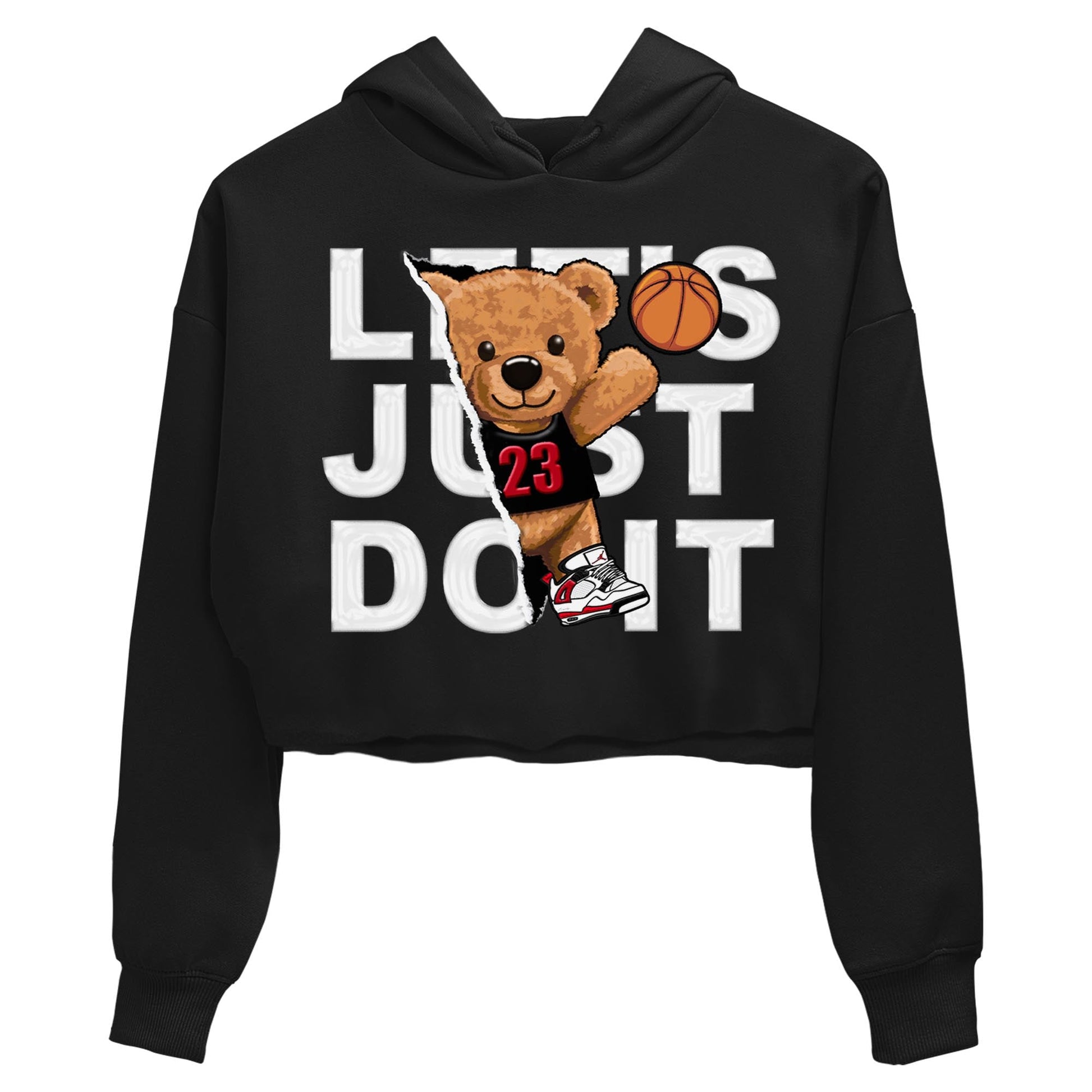 4s Red Cement shirt to match jordans Rip Out Bear sneaker tees Air Jordan 4 Red Cement SNRT Sneaker Release Tees Black 2 Crop T-Shirt