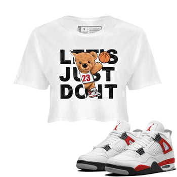 4s Red Cement shirt to match jordans Rip Out Bear sneaker tees Air Jordan 4 Red Cement SNRT Sneaker Release Tees White 1 Crop T-Shirt