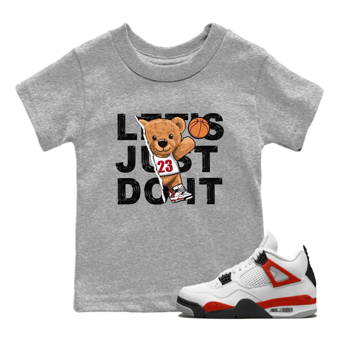 4s Red Cement shirt to match jordans Rip Out Bear sneaker tees Air Jordan 4 Red Cement SNRT Sneaker Release Tees Baby Toddler Heather Grey 1 T-Shirt