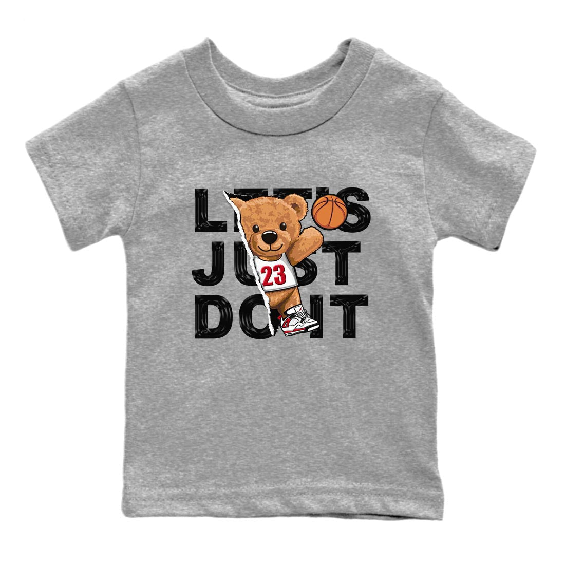 4s Red Cement shirt to match jordans Rip Out Bear sneaker tees Air Jordan 4 Red Cement SNRT Sneaker Release Tees Baby Toddler Heather Grey 2 T-Shirt