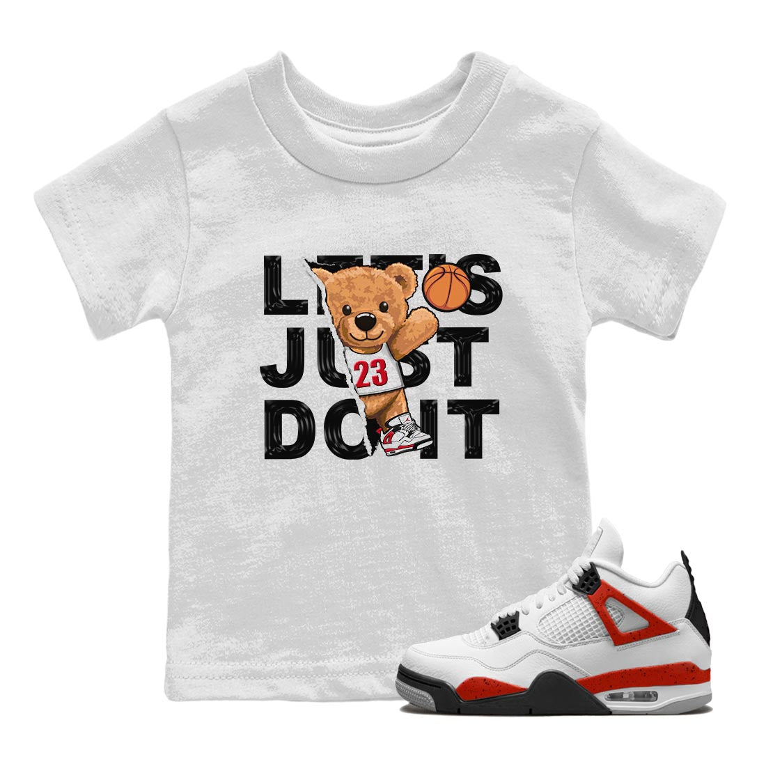 4s Red Cement shirt to match jordans Rip Out Bear sneaker tees Air Jordan 4 Red Cement SNRT Sneaker Release Tees Baby Toddler White 1 T-Shirt