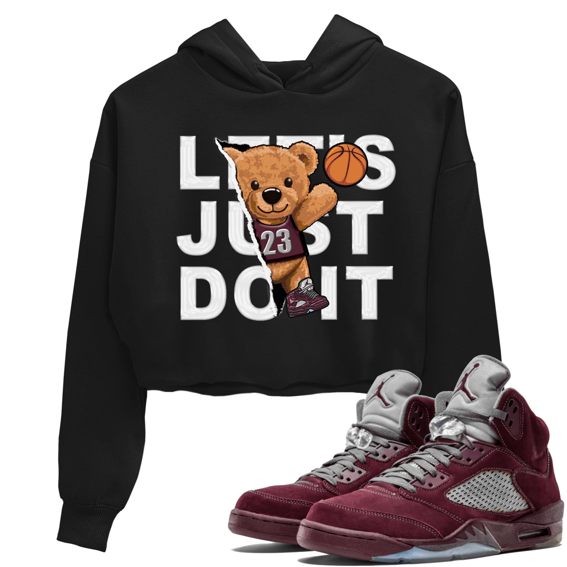 Jordan 5 Burgundy shirt to match jordans Rip Out Bear sneaker tees Crew Neck AJ5 Burgundy SNRT Sneaker Release Tees Black 1 Crop T-Shirt
