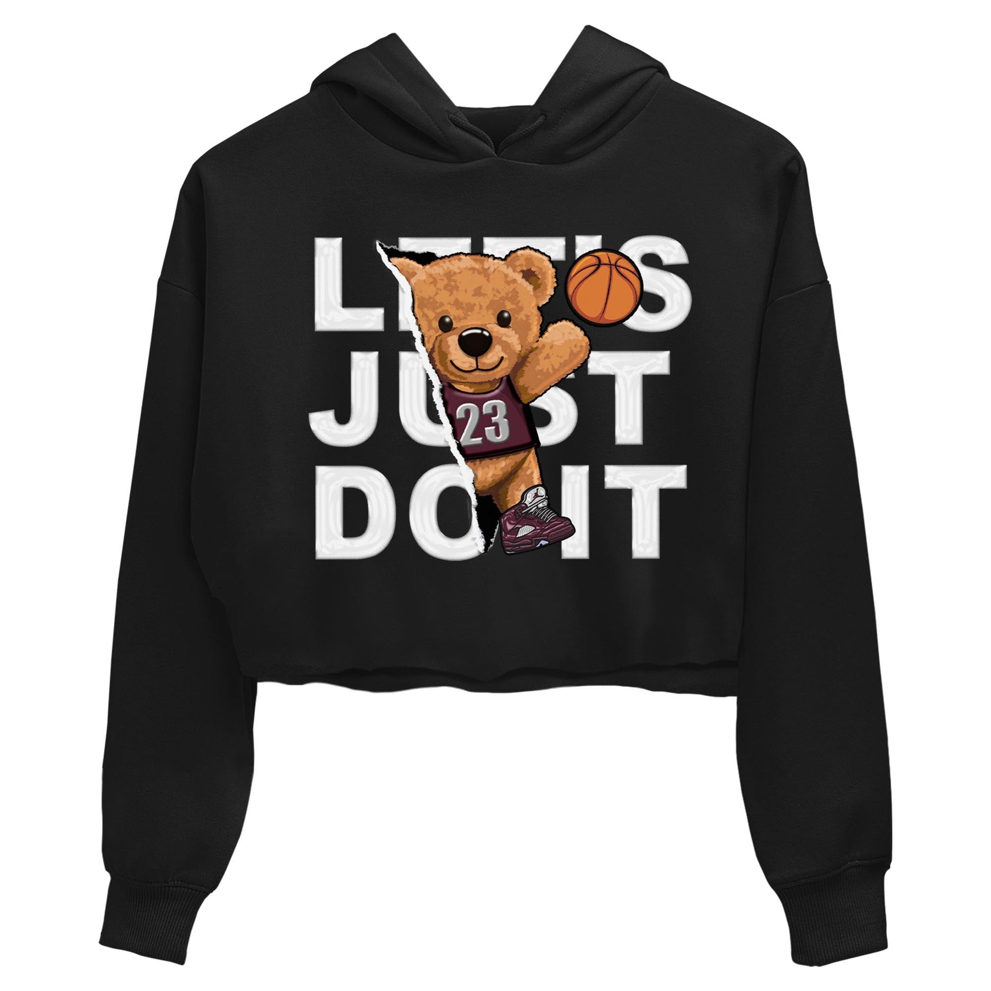 Jordan 5 Burgundy shirt to match jordans Rip Out Bear sneaker tees Crew Neck AJ5 Burgundy SNRT Sneaker Release Tees Black 2 Crop T-Shirt