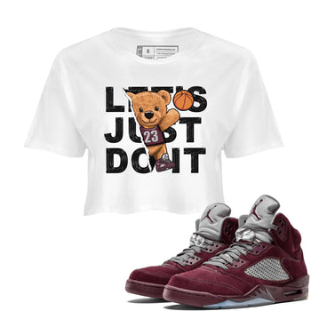 Jordan 5 Burgundy shirt to match jordans Rip Out Bear sneaker tees Crew Neck AJ5 Burgundy SNRT Sneaker Release Tees White 1 Crop T-Shirt