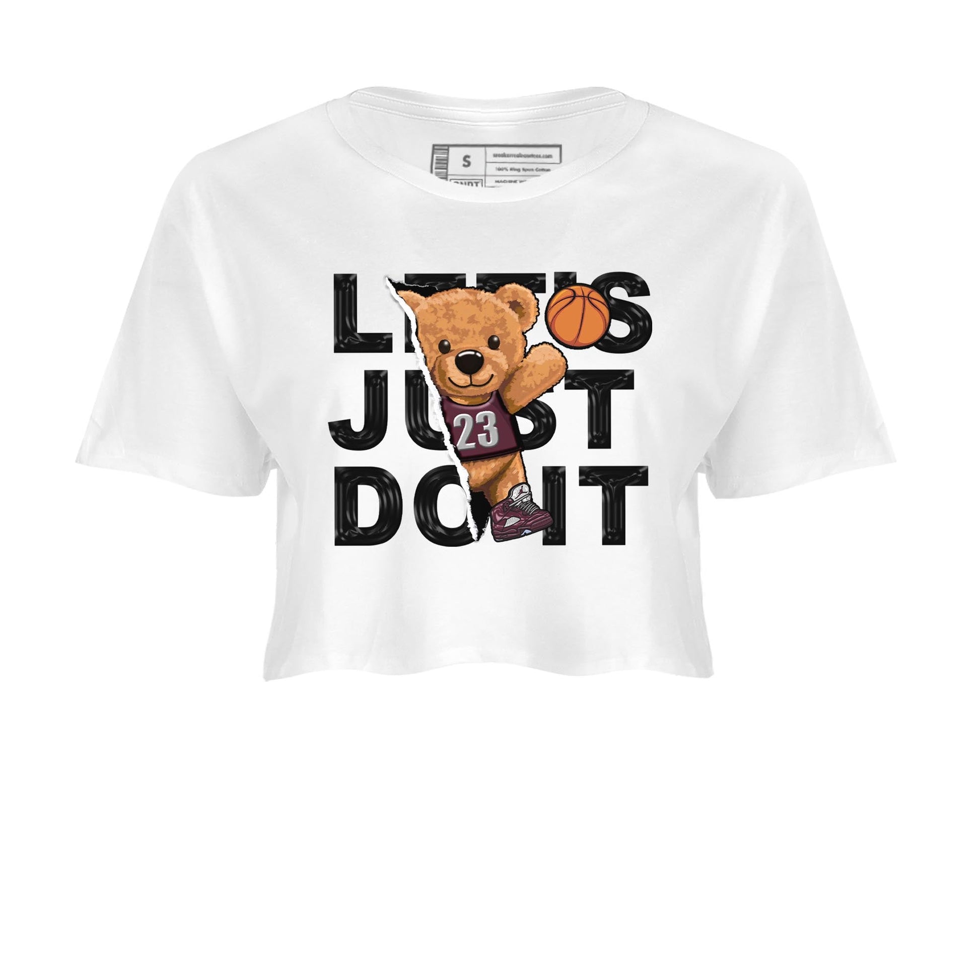 Jordan 5 Burgundy shirt to match jordans Rip Out Bear sneaker tees Crew Neck AJ5 Burgundy SNRT Sneaker Release Tees White 2 Crop T-Shirt