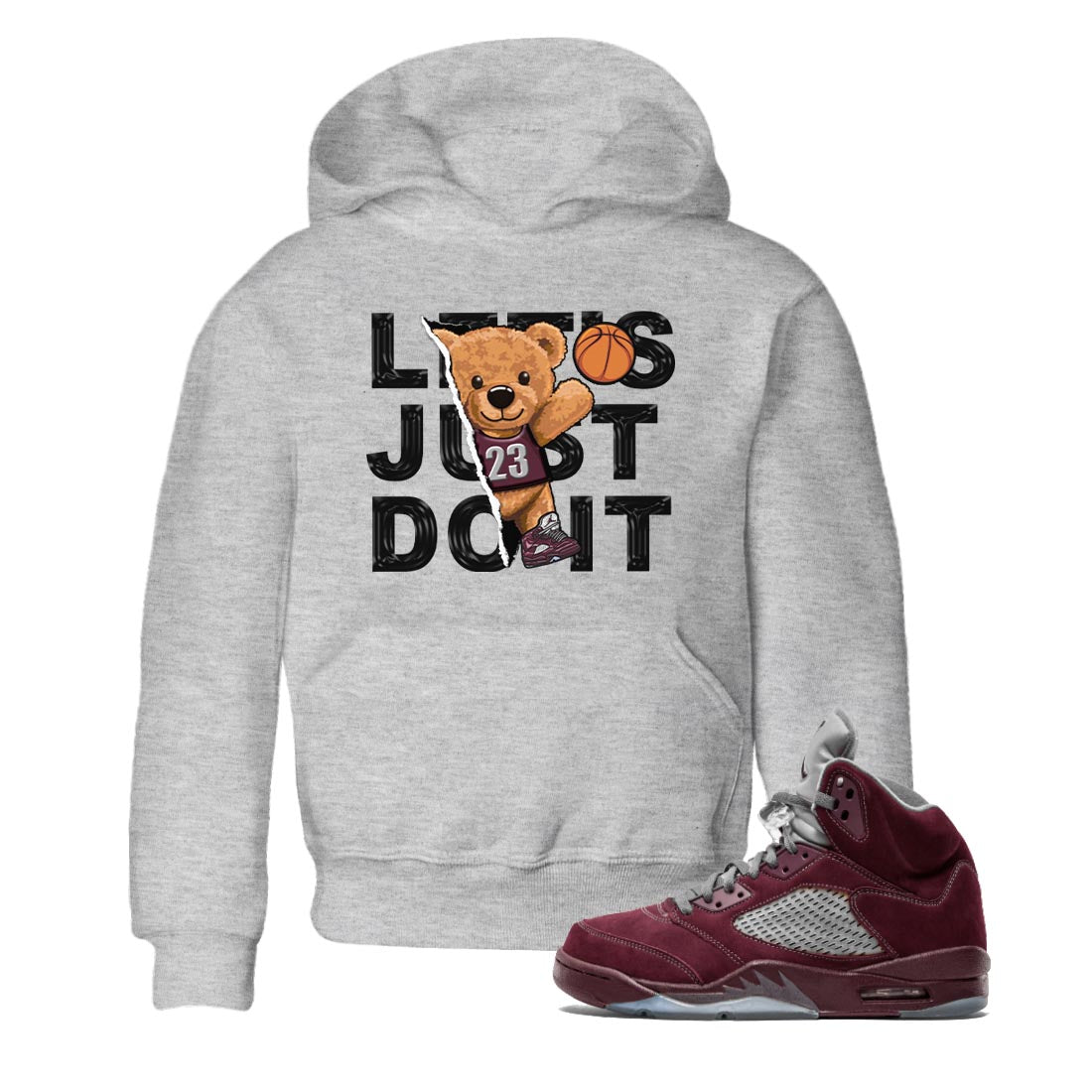 Jordan 5 Burgundy shirt to match jordans Rip Out Bear sneaker tees Crew Neck AJ5 Burgundy SNRT Sneaker Release Tees Baby Toddler Heather Grey 1 T-Shirt