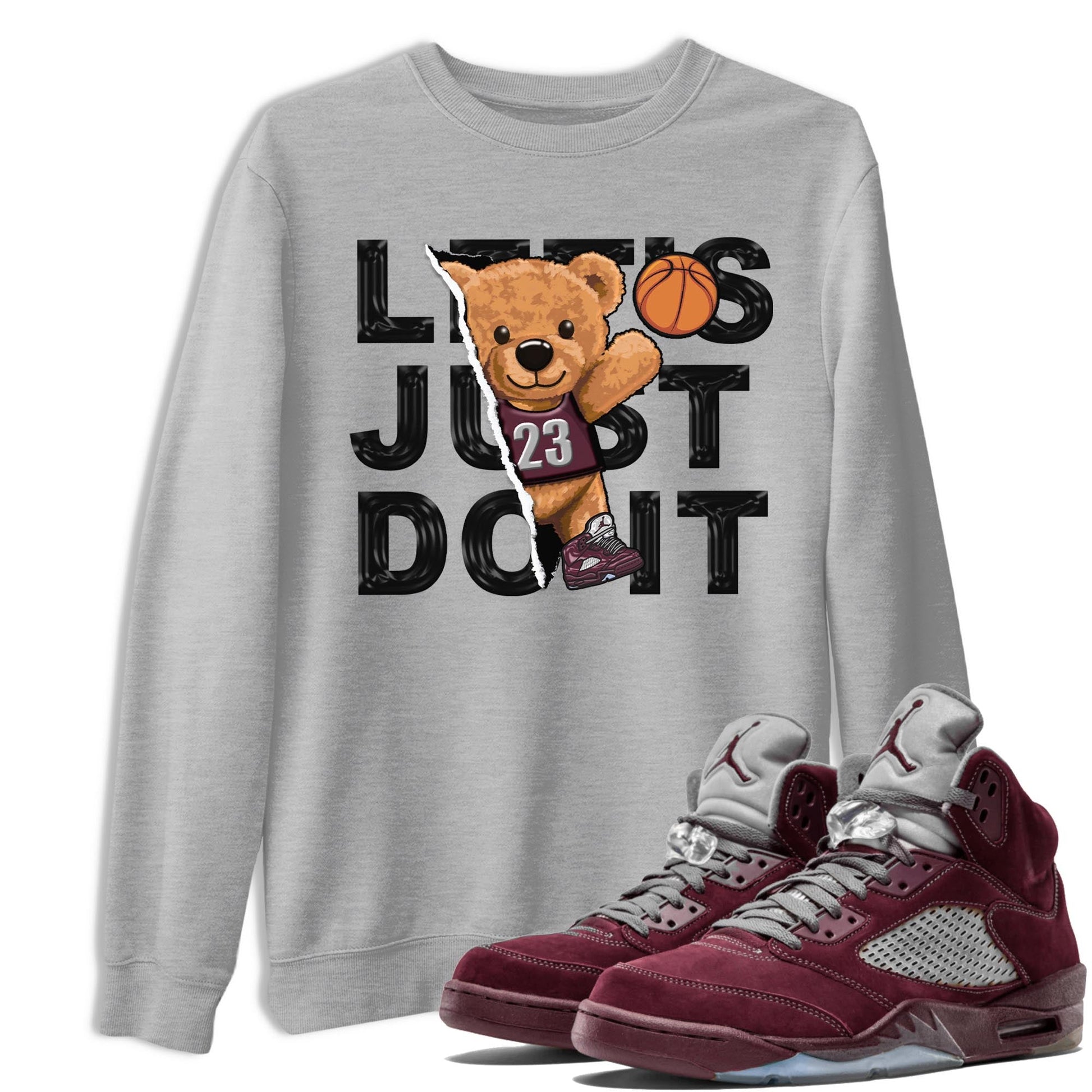 Jordan 5 Burgundy shirt to match jordans Rip Out Bear sneaker tees Crew Neck AJ5 Burgundy SNRT Sneaker Release Tees Unisex Casual Shirts Heather Grey 1 T-Shirt