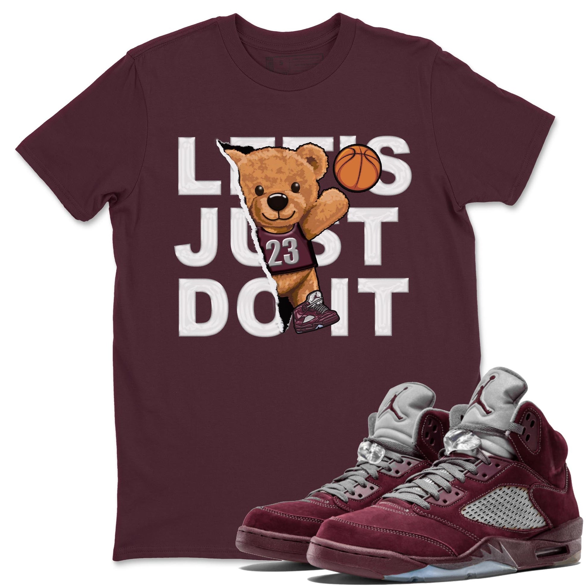 Jordan 5 Burgundy shirt to match jordans Rip Out Bear sneaker tees Crew Neck AJ5 Burgundy SNRT Sneaker Release Tees Unisex Casual Shirts Maroon 1 T-Shirt
