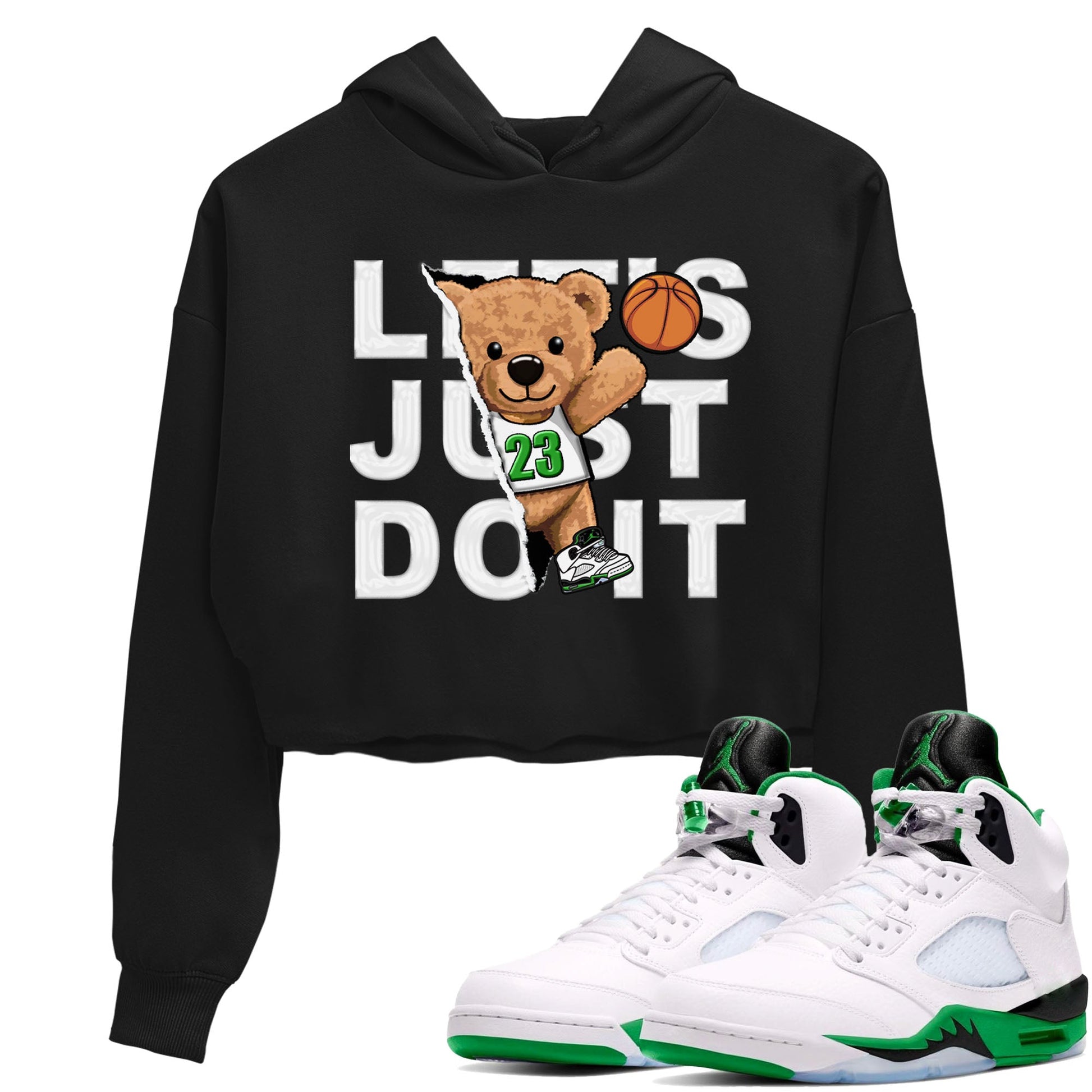 5s Lucky Green shirt to match jordans Rip Out Bear sneaker tees Air Jordan 5 Lucky Green SNRT Sneaker Release Tees Black 1 crop length shirt