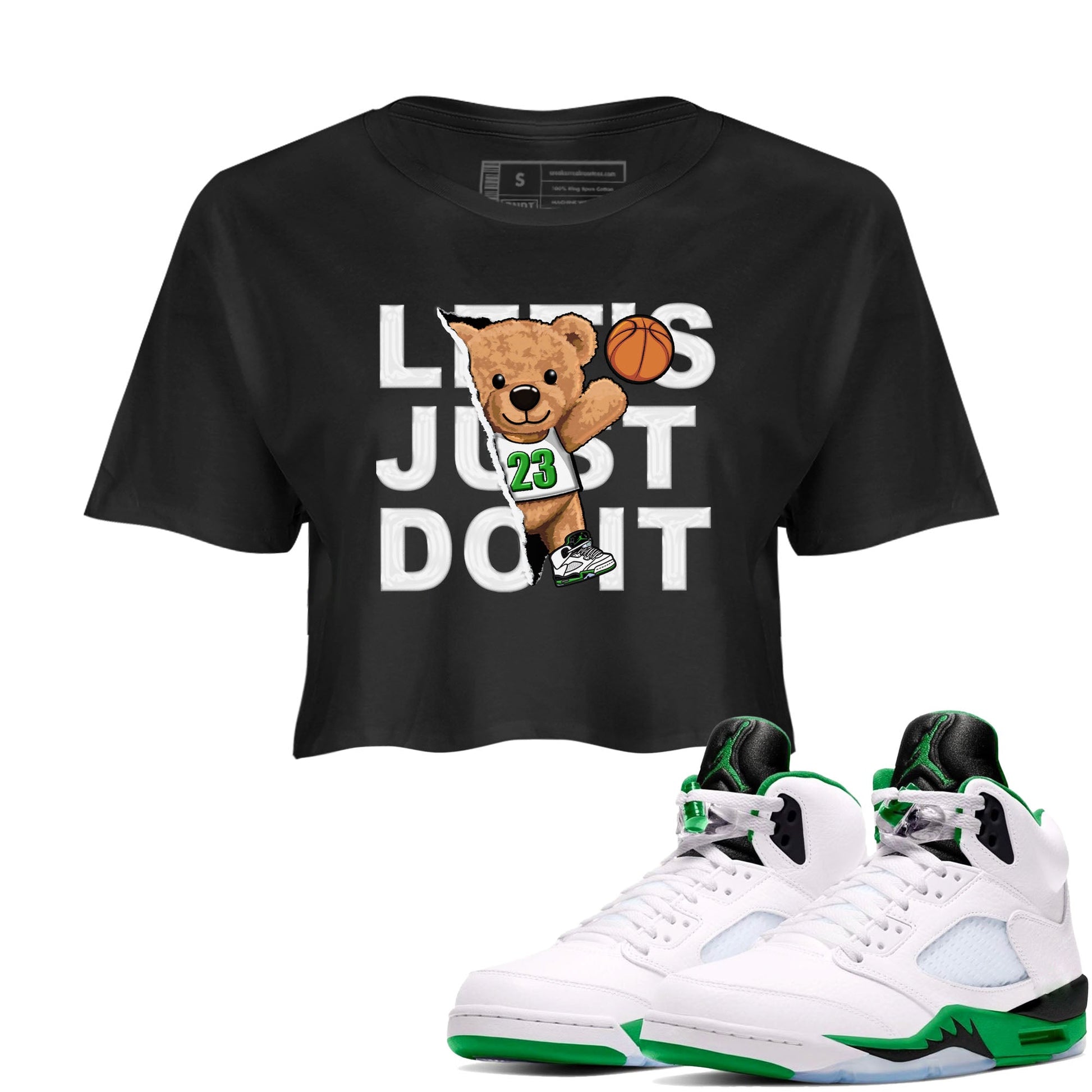 5s Lucky Green shirt to match jordans Rip Out Bear sneaker tees Air Jordan 5 Lucky Green SNRT Sneaker Release Tees Black 1 crop length shirt
