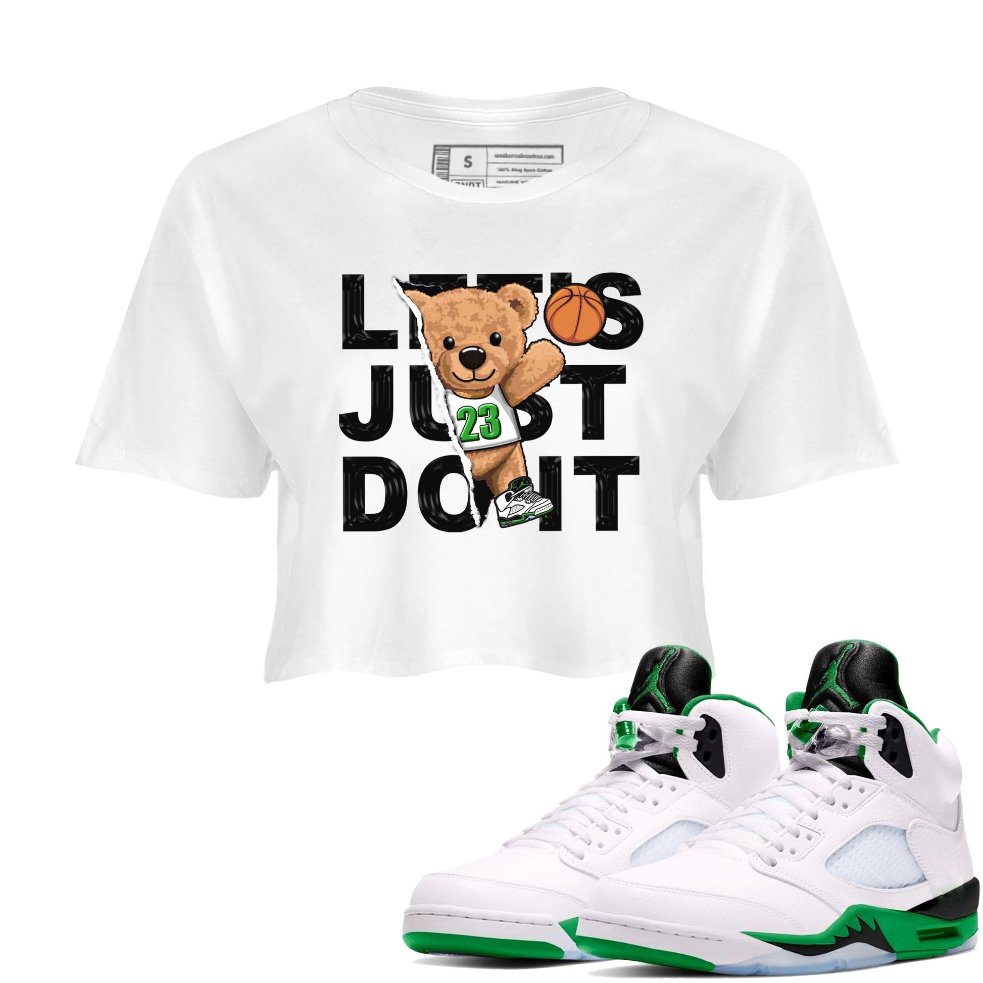5s Lucky Green shirt to match jordans Rip Out Bear sneaker tees Air Jordan 5 Lucky Green SNRT Sneaker Release Tees White 1 crop length shirt