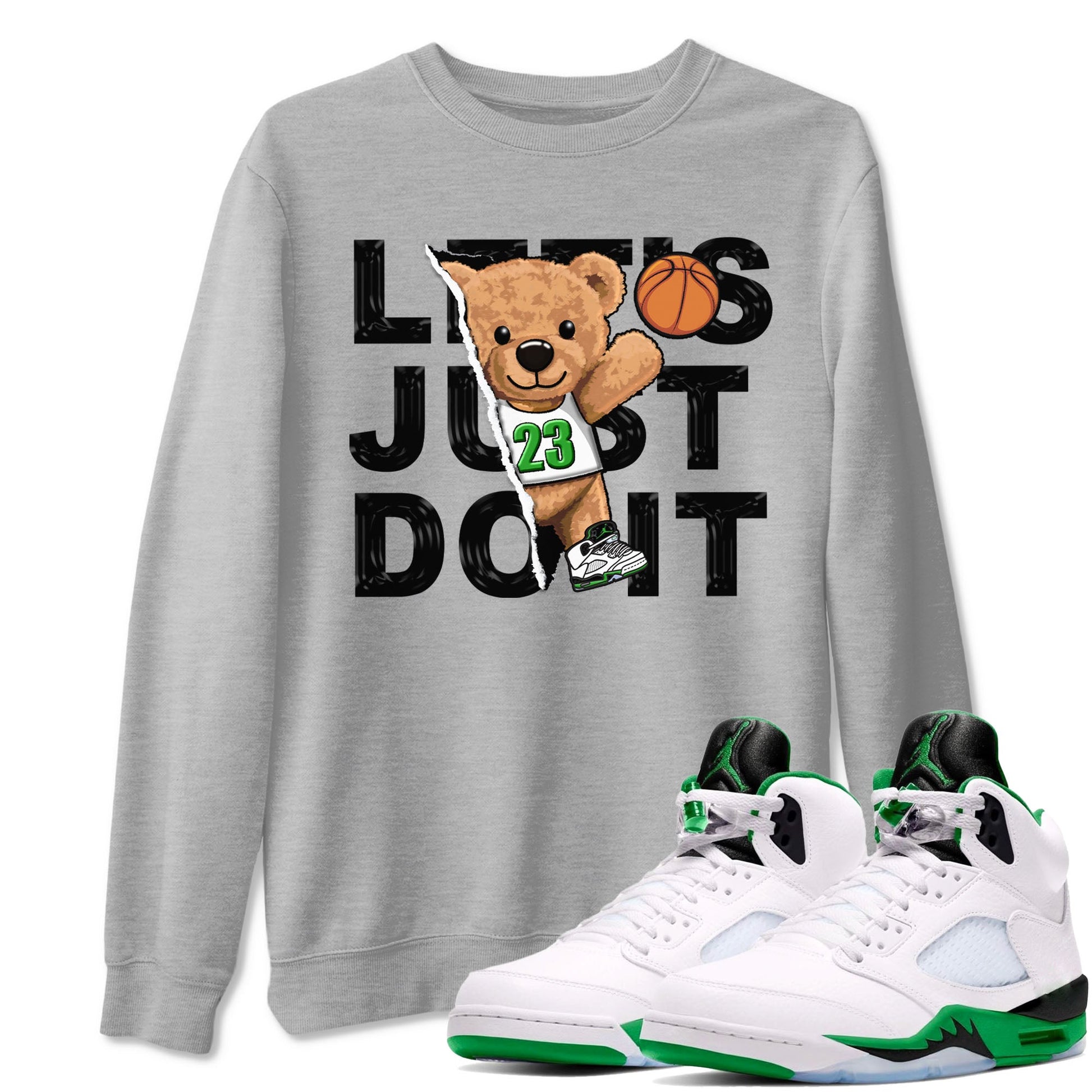 5s Lucky Green shirt to match jordans Rip Out Bear sneaker tees Air Jordan 5 Lucky Green SNRT Sneaker Release Tees unisex cotton Heather Grey 1 crew neck shirt
