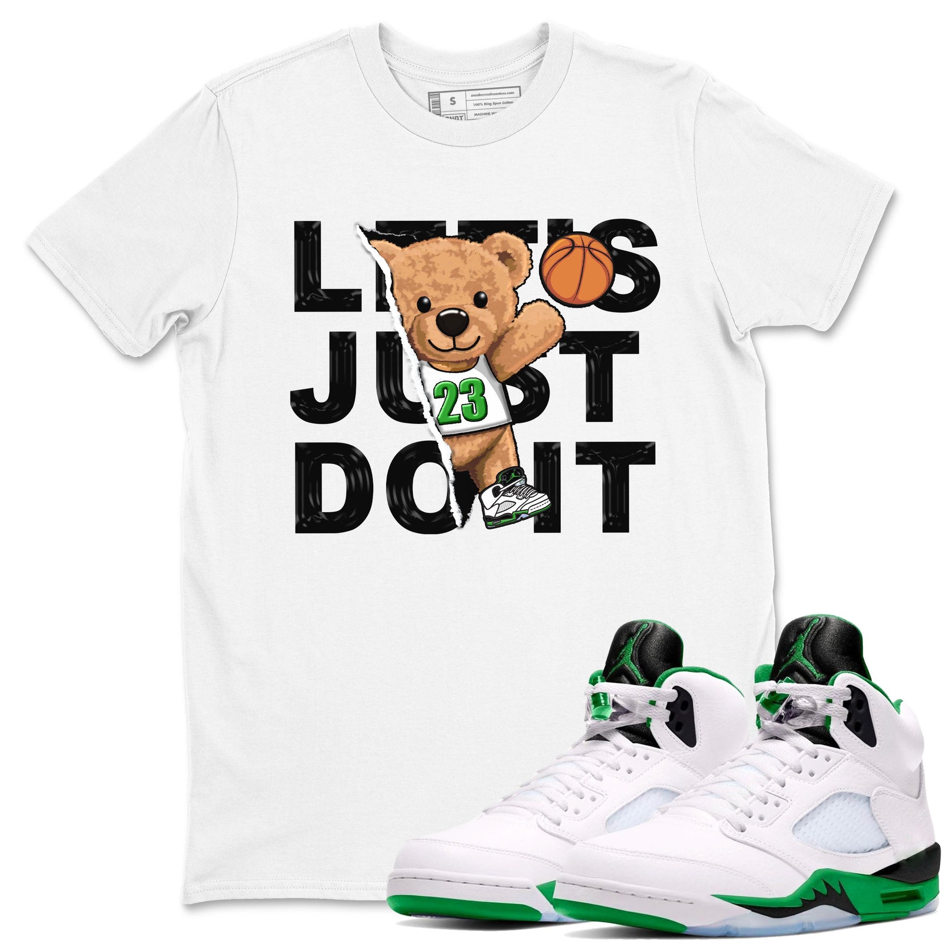 5s Lucky Green shirt to match jordans Rip Out Bear sneaker tees Air Jordan 5 Lucky Green SNRT Sneaker Release Tees unisex cotton White 1 crew neck shirt
