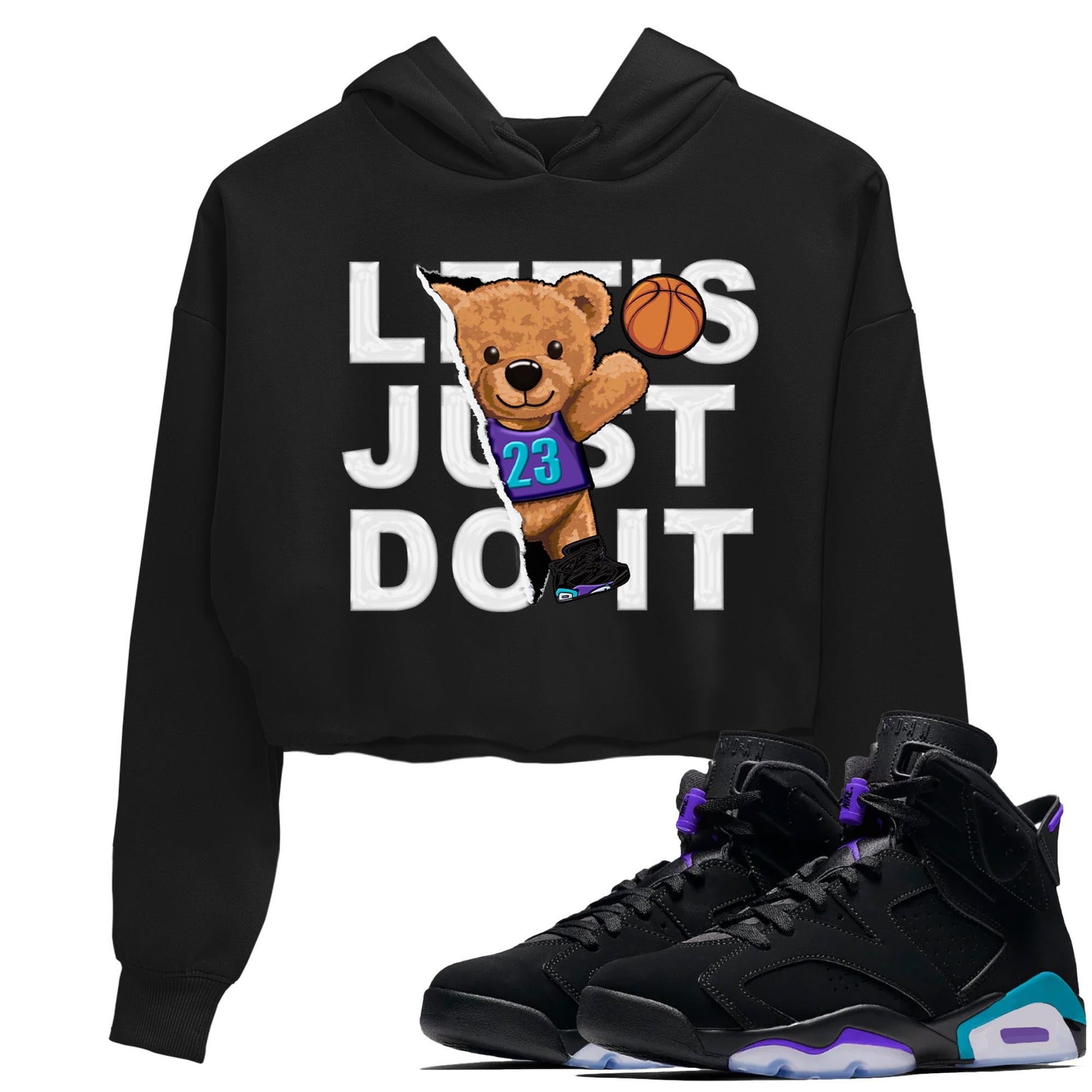AJ6 Aqua shirt to match jordans Rip Out Bear sneaker release tees Air Jordan 6 Aqua SNRT Sneaker Tees Black 1 Crop T-Shirt