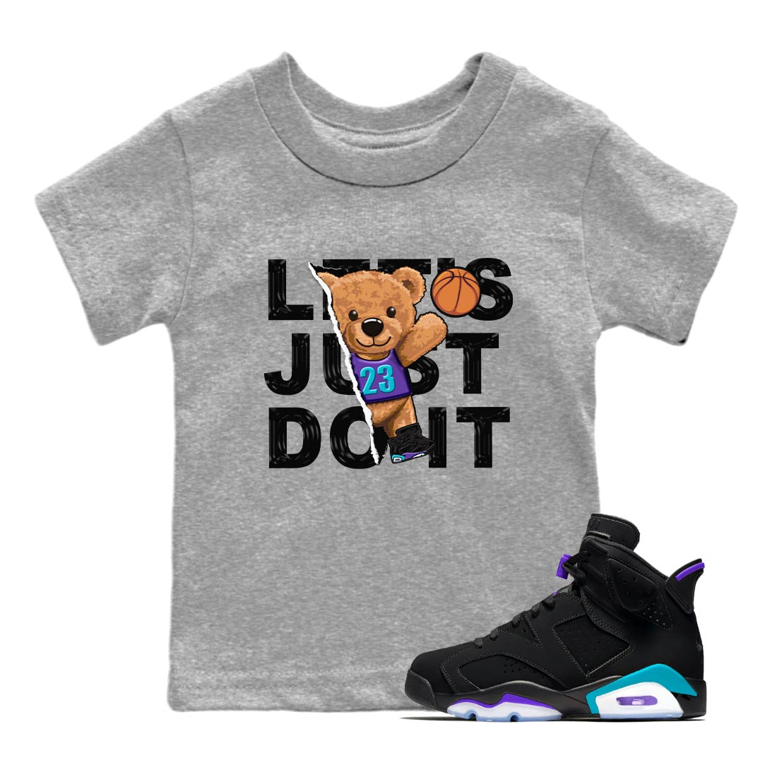 AJ6 Aqua shirt to match jordans Rip Out Bear sneaker release tees Air Jordan 6 Aqua SNRT Sneaker Tees Baby Toddler Heather Grey 1 T-Shirt