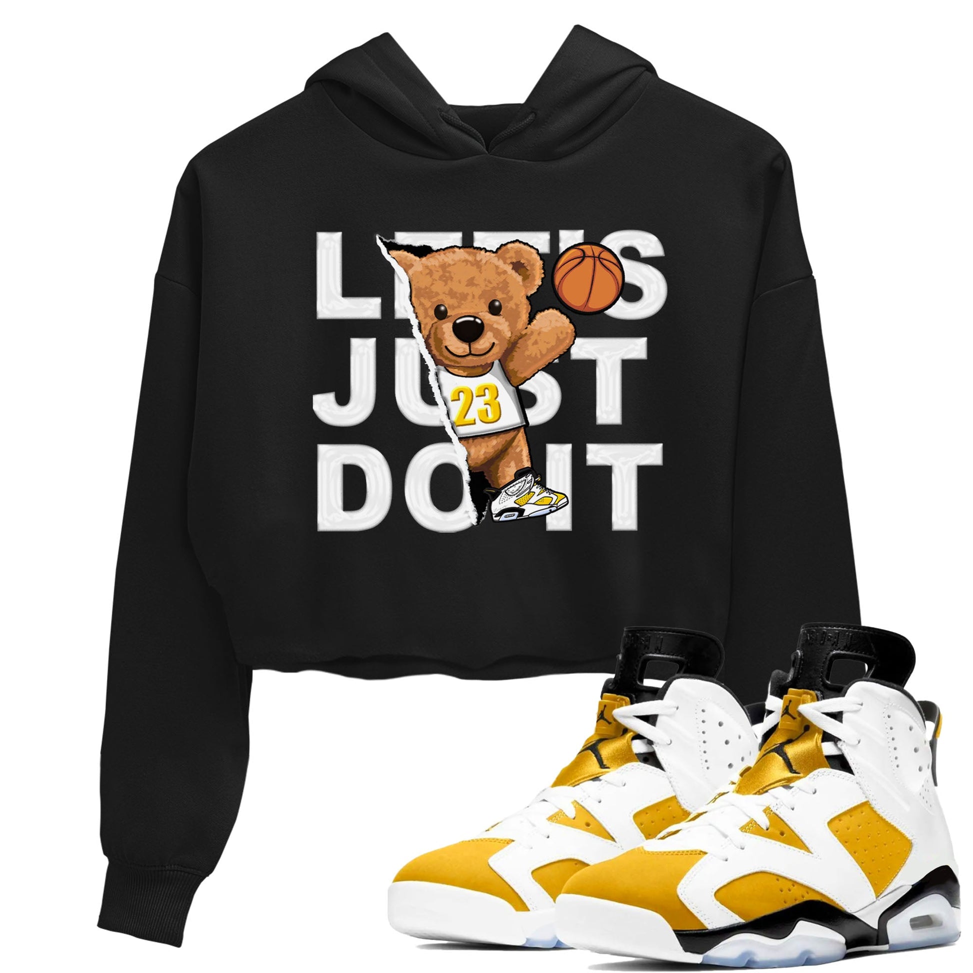 Rip Out Bear sneaker match tees to Yellow Ochre 6s street fashion brand for shirts to match Jordans SNRT Sneaker Tees Air Jordan 6 Yellow Ochre unisex t-shirt Black 1 crop shirt